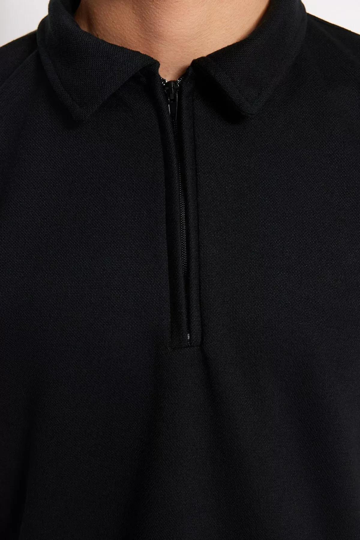 Black Fitted Polo Neck T-Shirt, , large image number 4