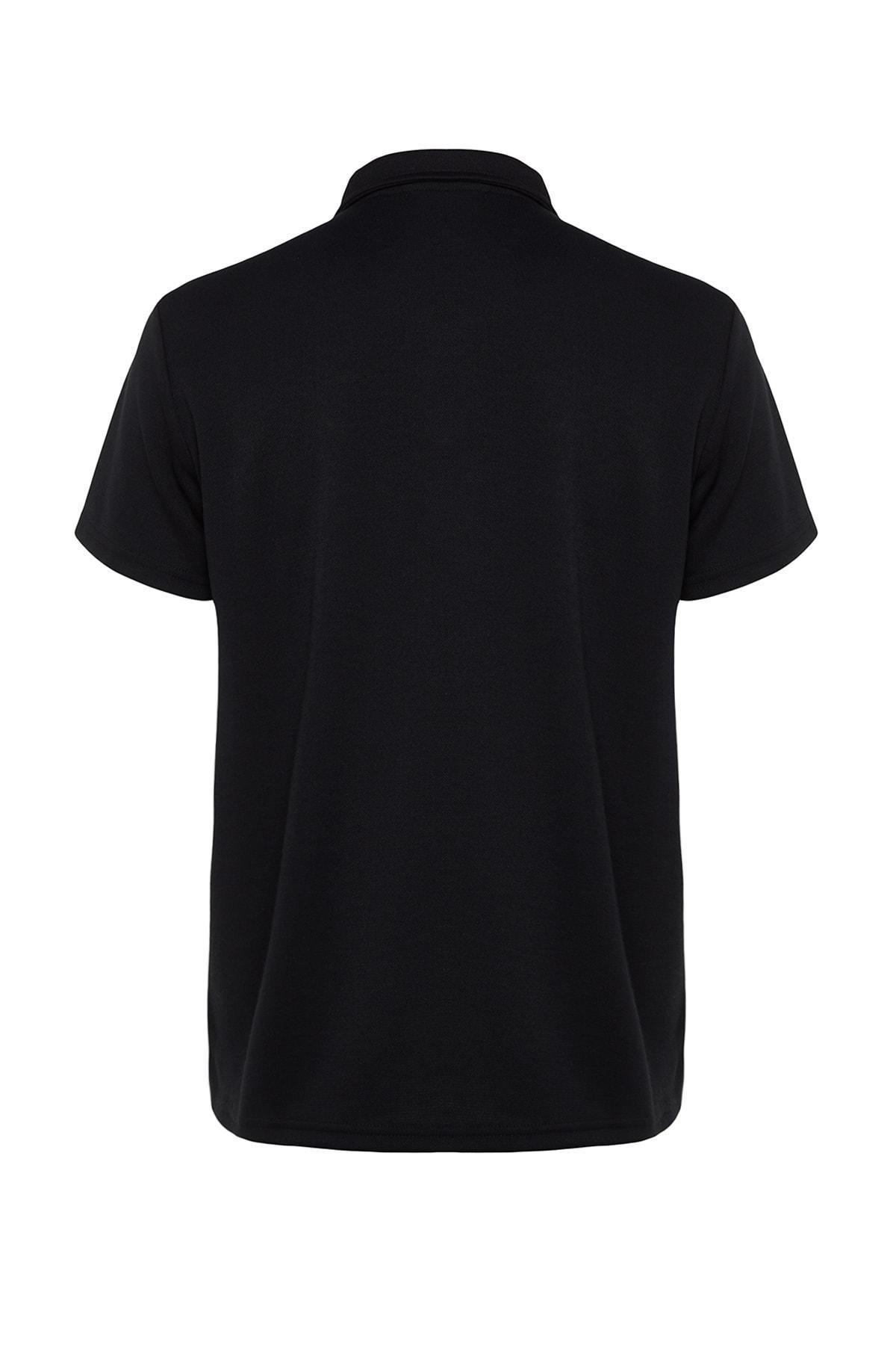 Black Fitted Polo Neck T-Shirt, , large image number 5