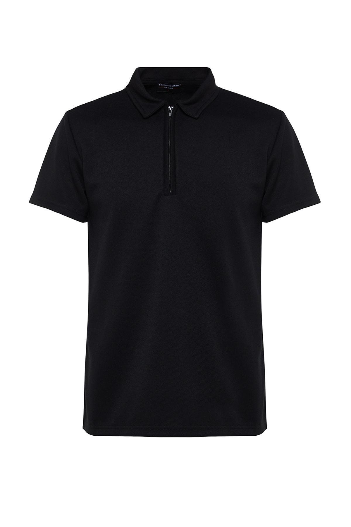 Black Fitted Polo Neck T-Shirt, , large image number 6