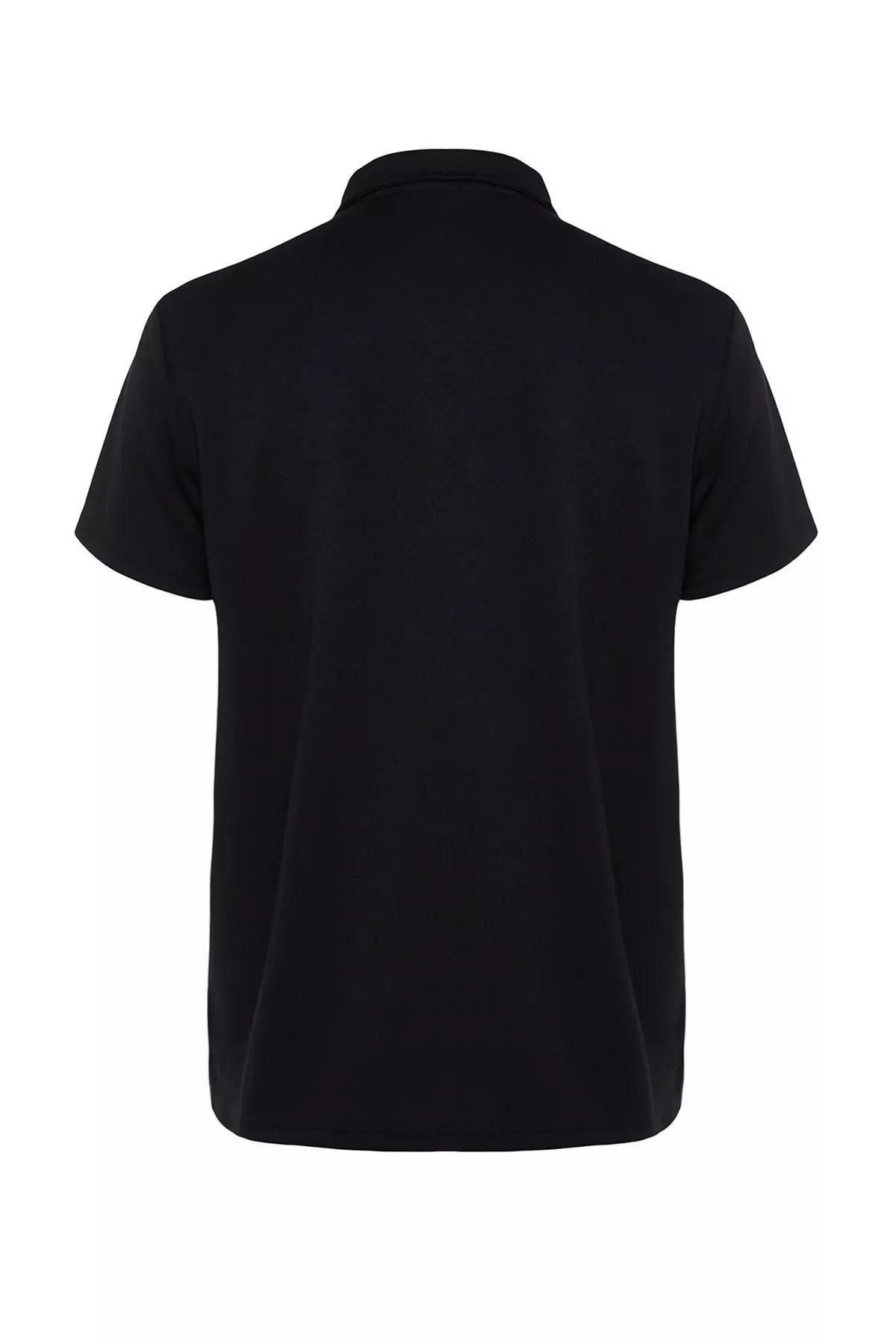 Black Fitted Polo Neck T-Shirt, , large image number 6