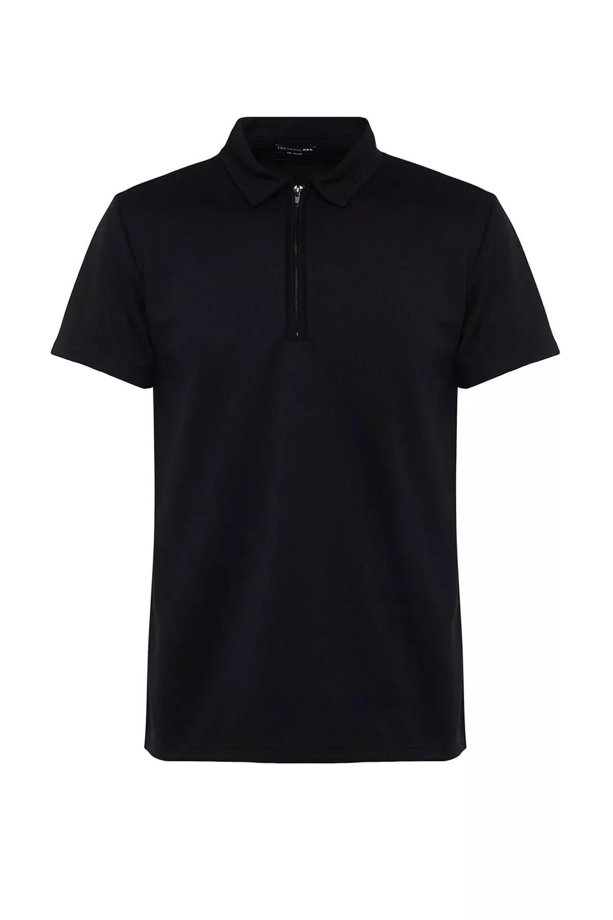 Black Fitted Polo Neck T-Shirt, , large image number 7