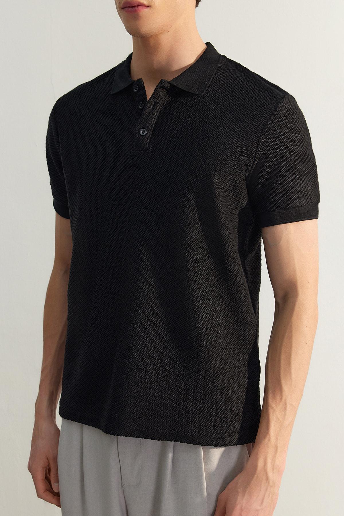 Black Fitted Polo T-Shirt, , large image number 3