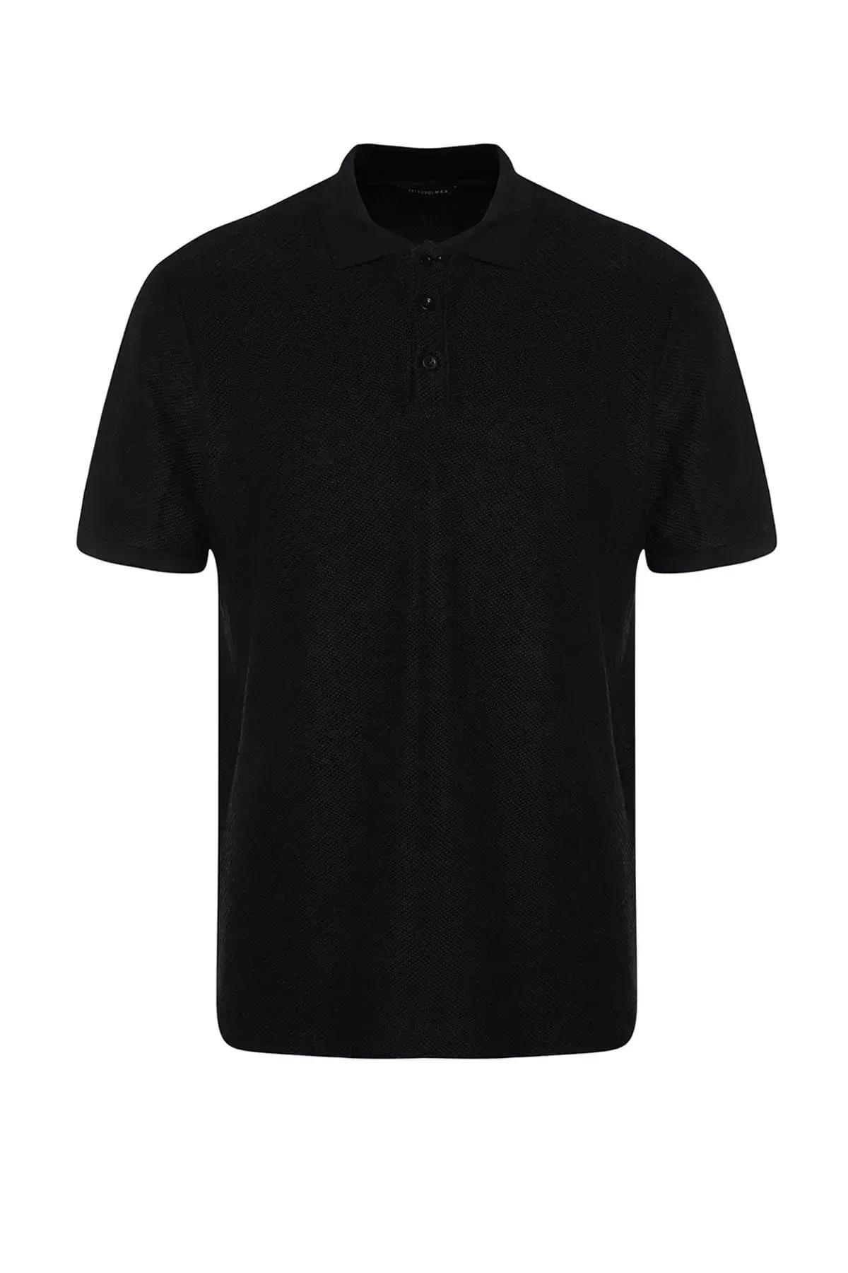 Black Fitted Polo T-Shirt, BLACK, large image number 5