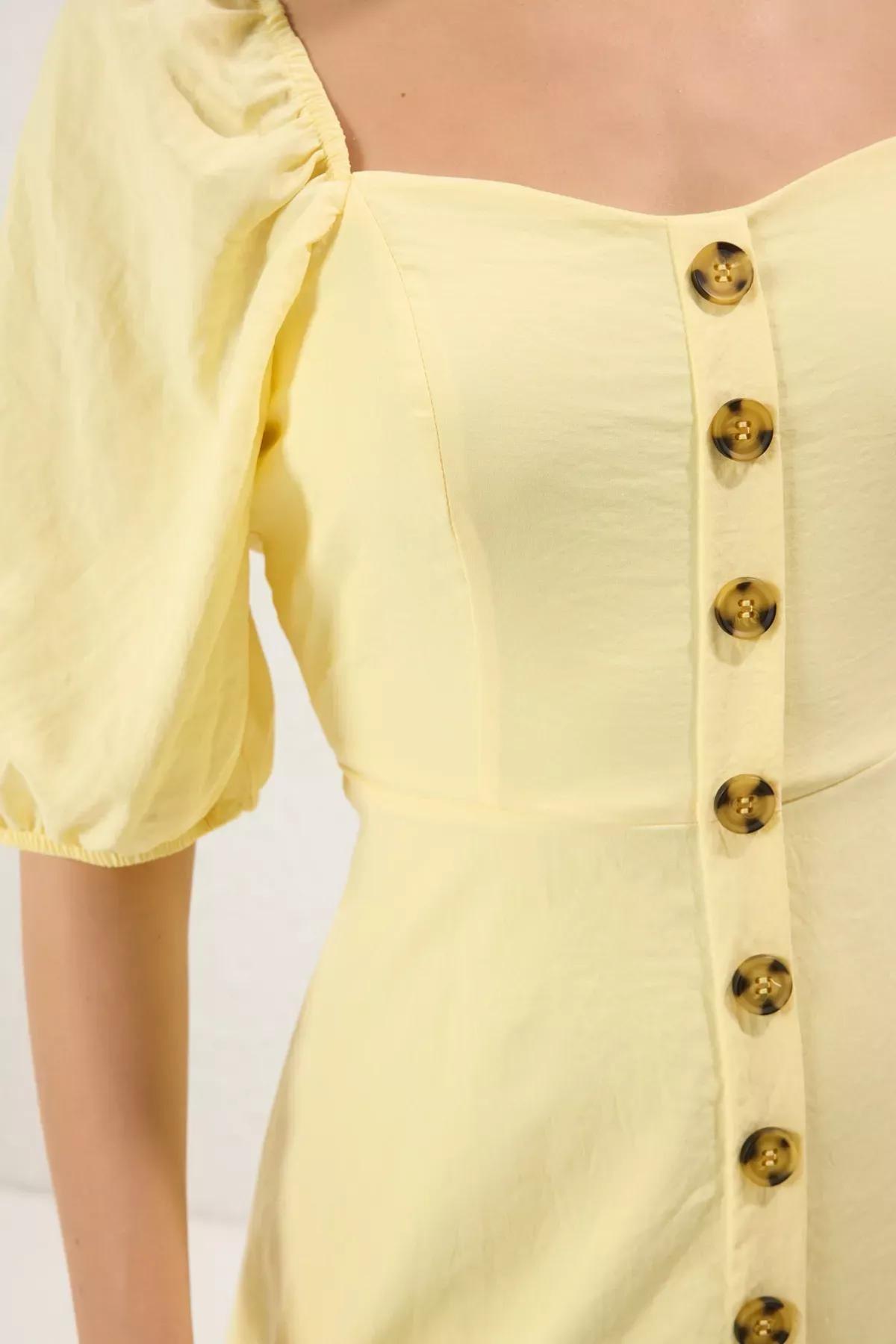 Yellow A-Line Balloon Sleeve Mini Dress, , large image number 3