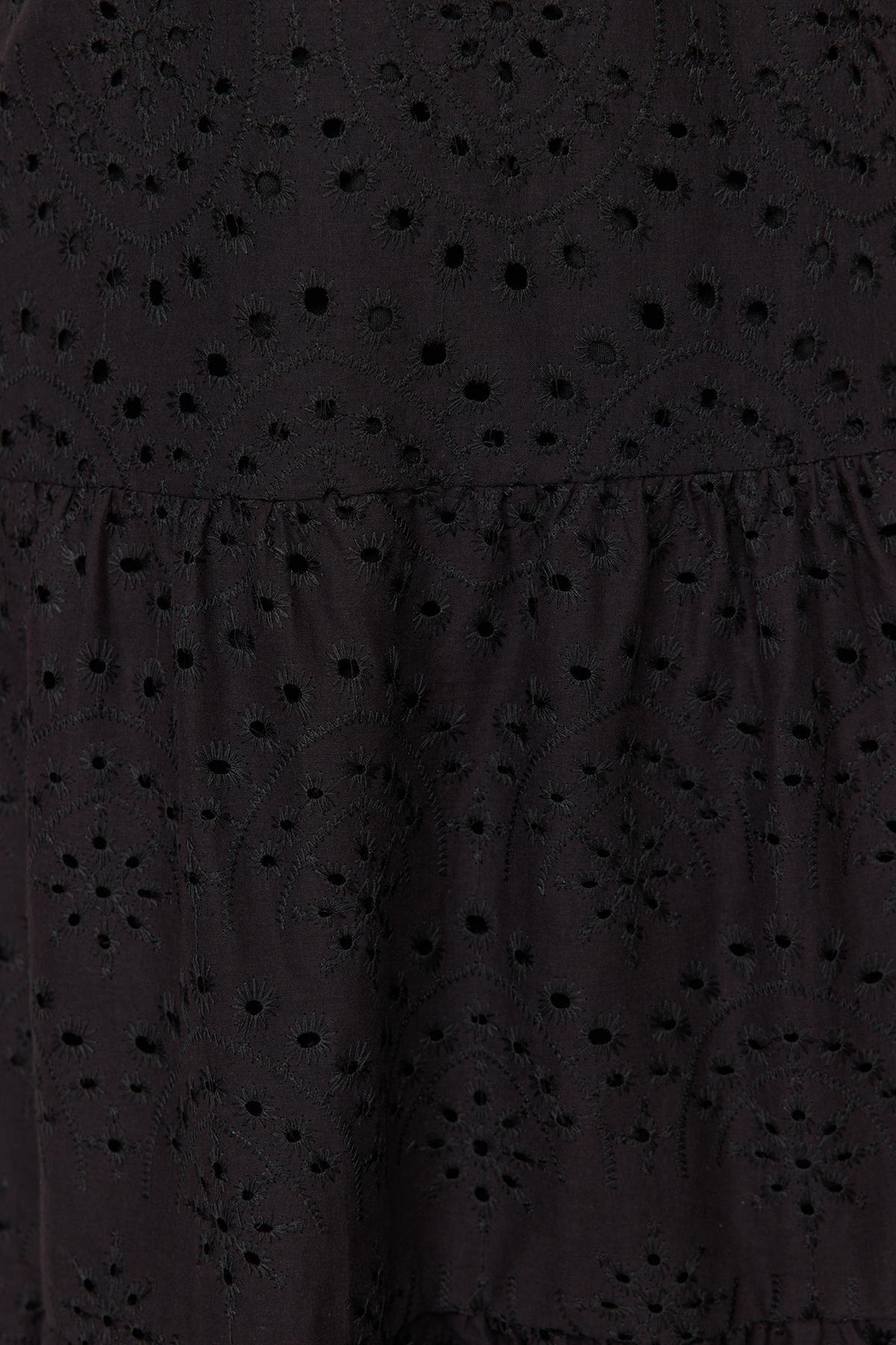Black Waist Opening Midi Embroidered Lined Woven Dress TWOSS23EL00156, , large image number 3