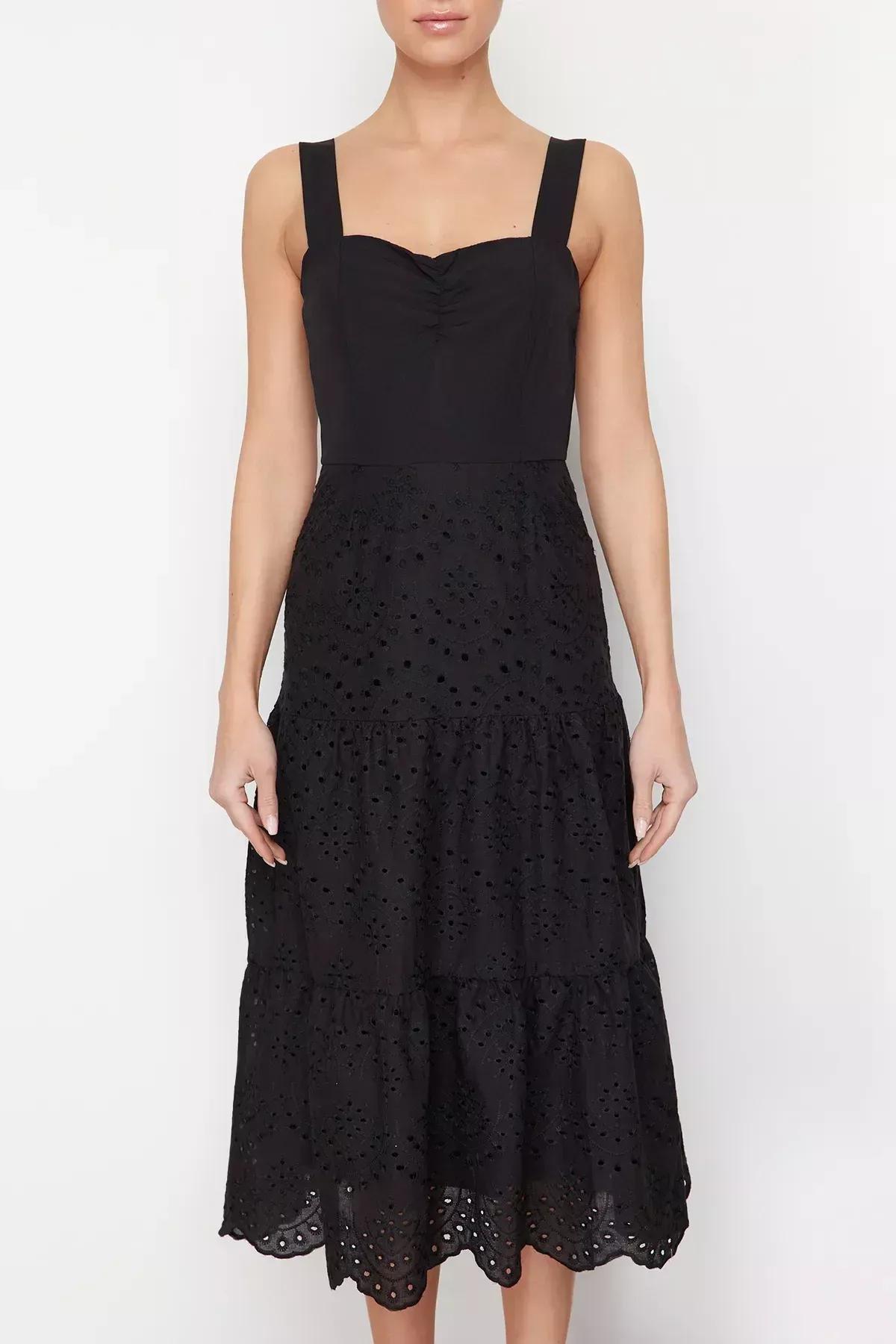 Black Embroidered Midi Dress, C101_5720, large image number 8