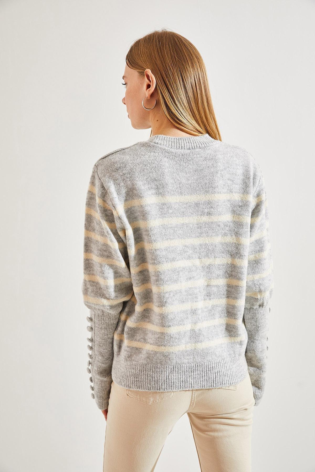 Multicolour Cufflinks Striped Knitted Sweater, C101_5166, large image number 3