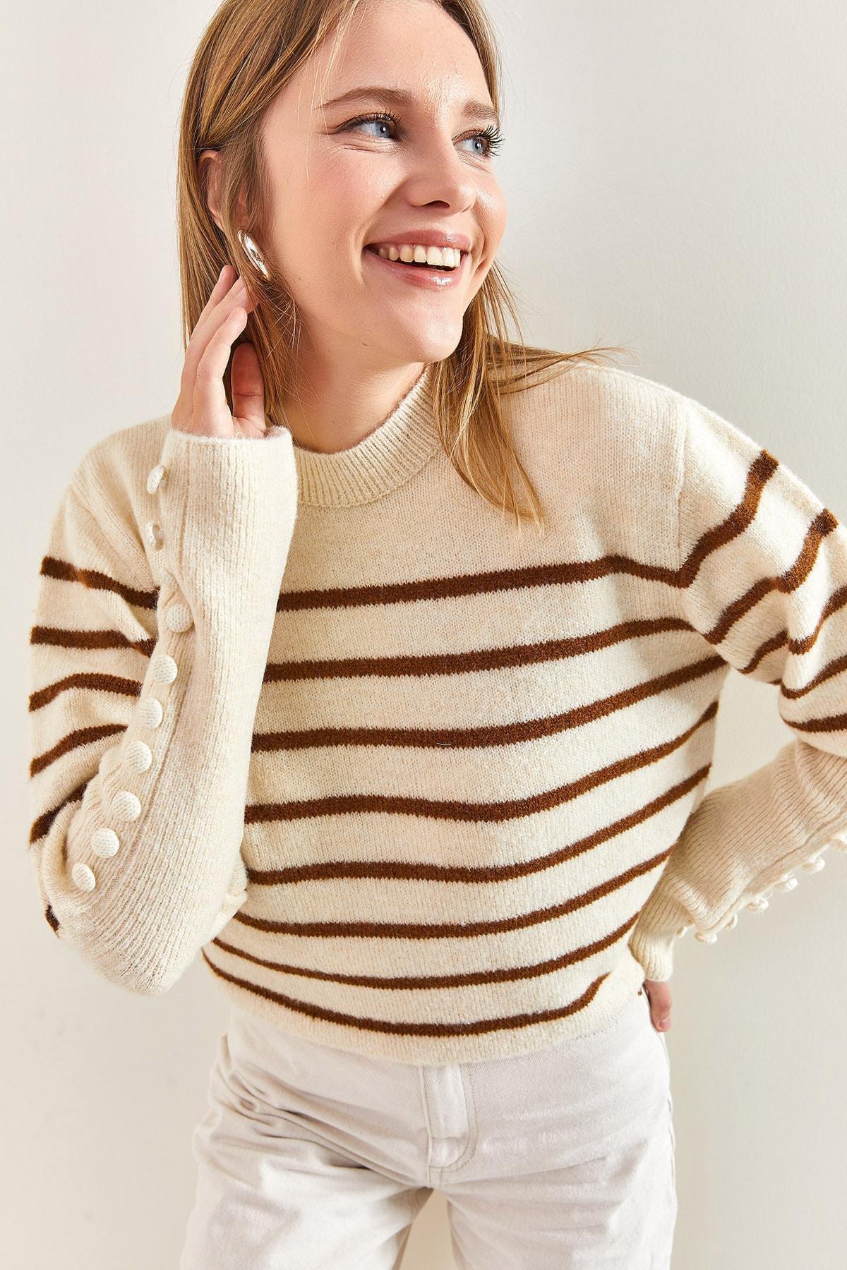 Multicolour Cufflinks Striped Knitted Sweater, C101_5605, large image number 0