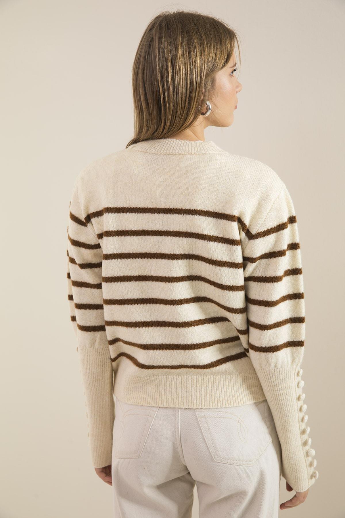 Multicolour Cufflinks Striped Knitted Sweater, C101_5605, large image number 1