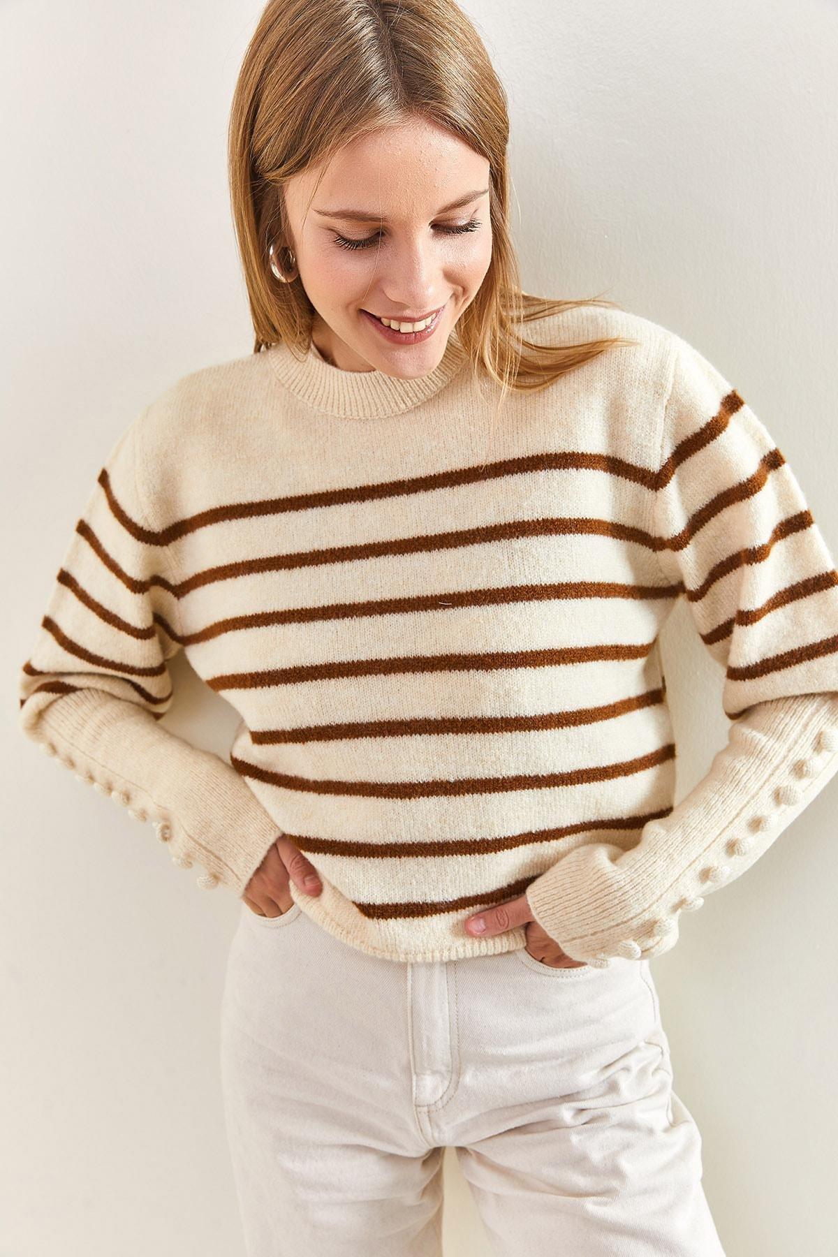 Multicolour Cufflinks Striped Knitted Sweater, C101_5605, large image number 3