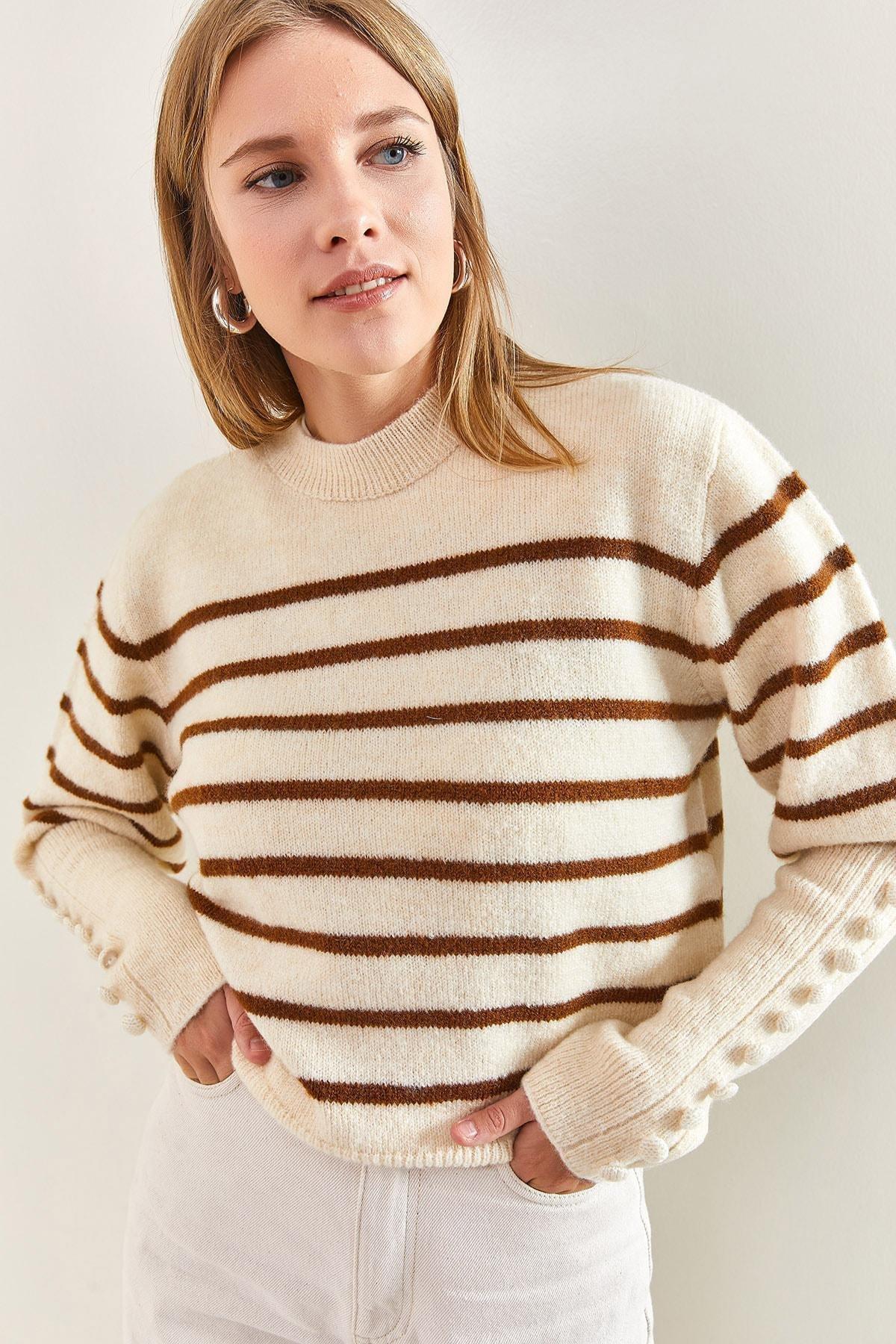 Multicolour Cufflinks Striped Knitted Sweater, C101_5605, large image number 5