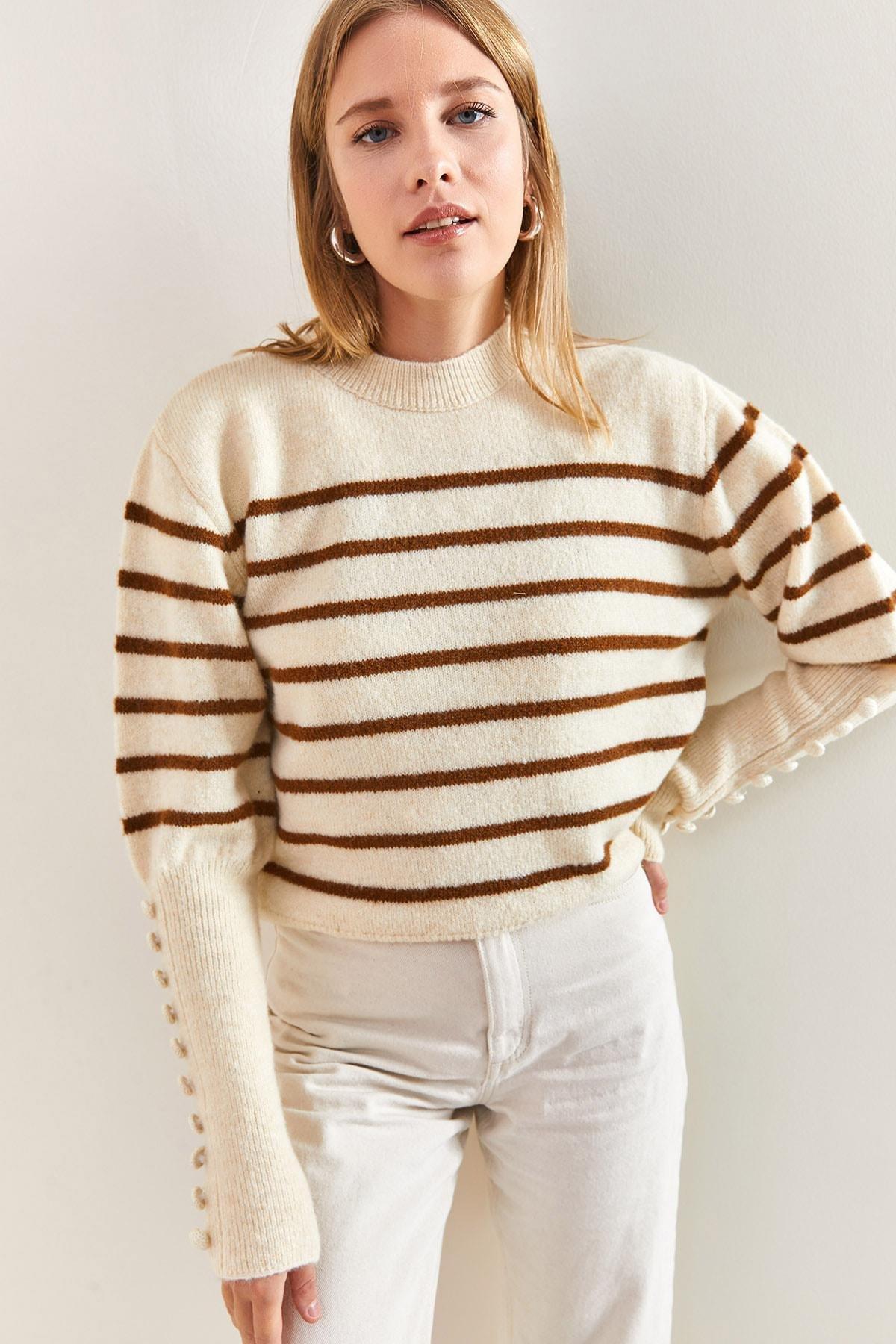 Multicolour Cufflinks Striped Knitted Sweater, C101_5605, large image number 6