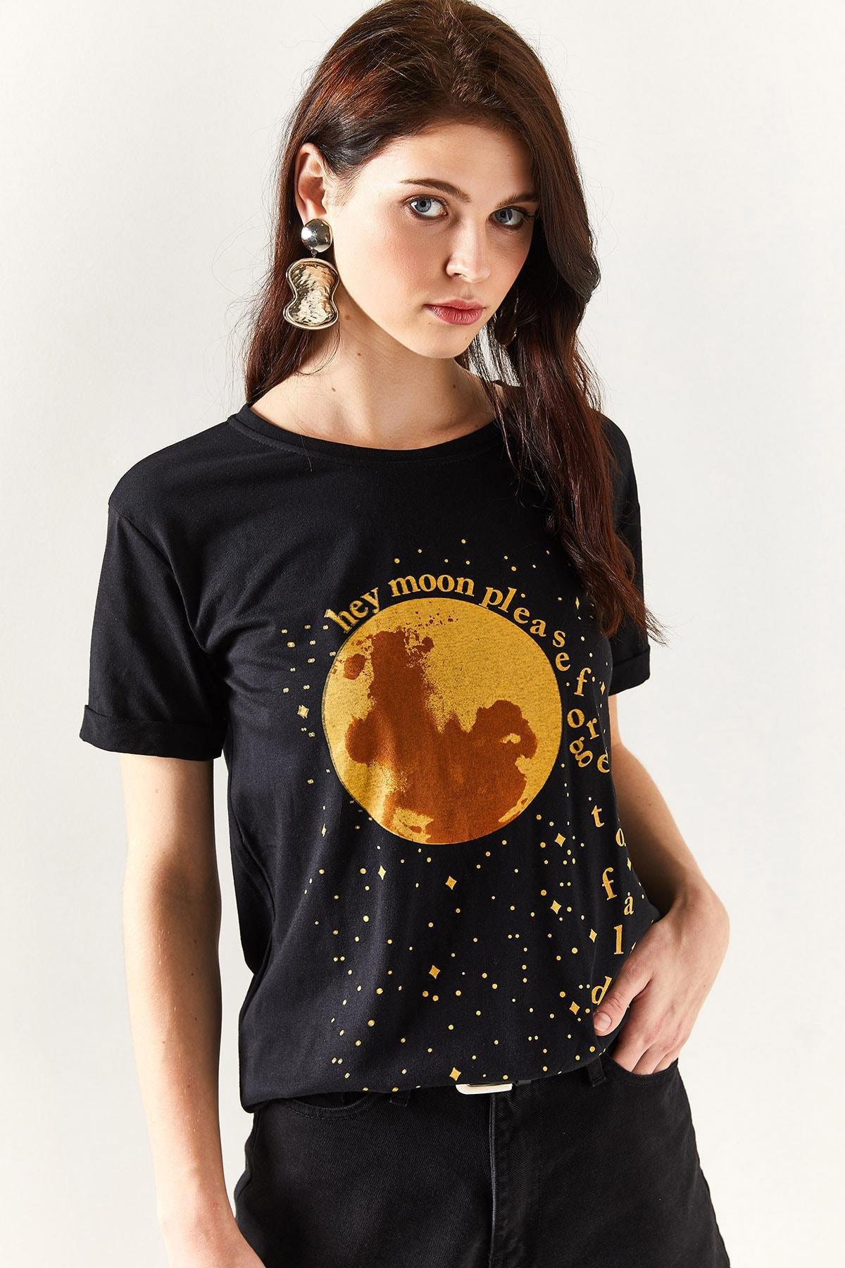 Black Printed Cotton T-Shirt, , large image number 1