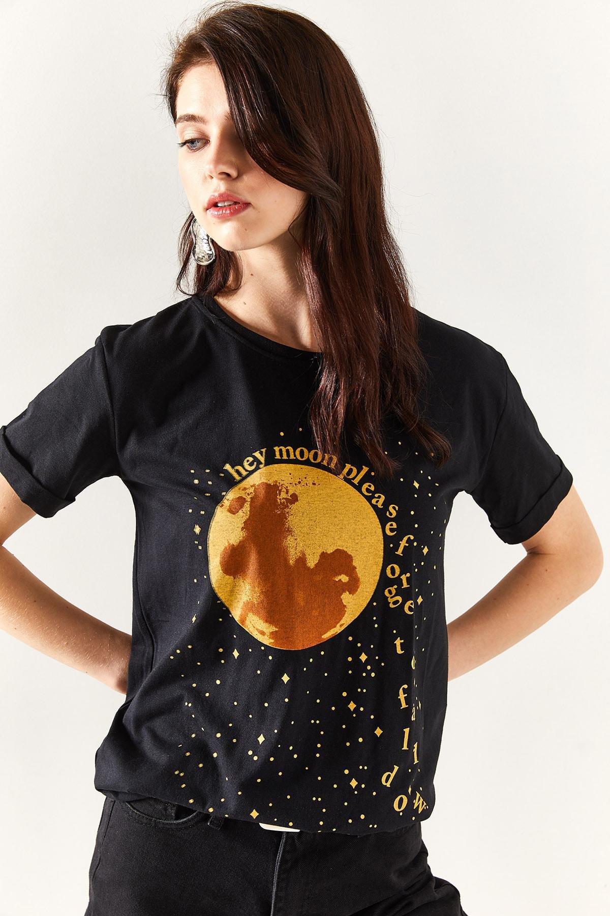 Black Printed Cotton T-Shirt, , large image number 2