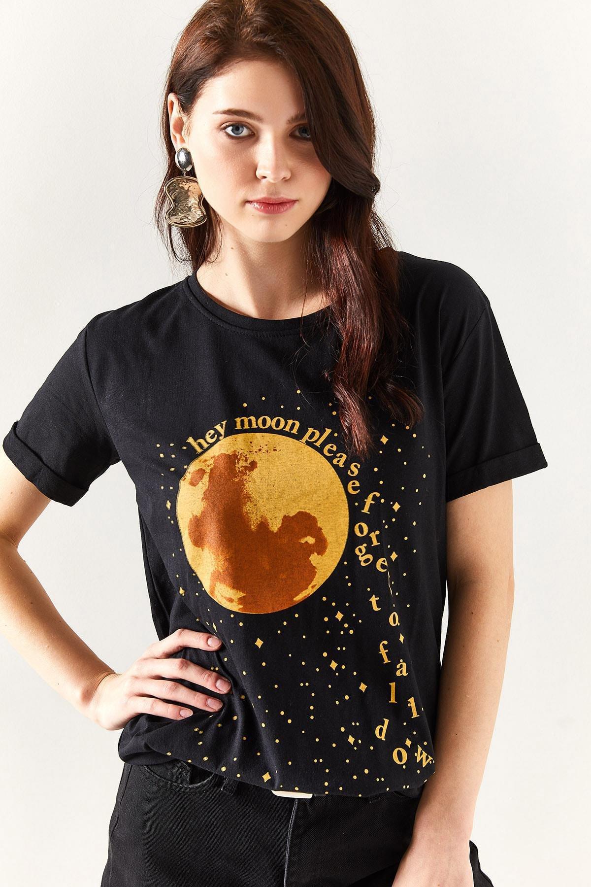 Black Printed Cotton T-Shirt, , large image number 3