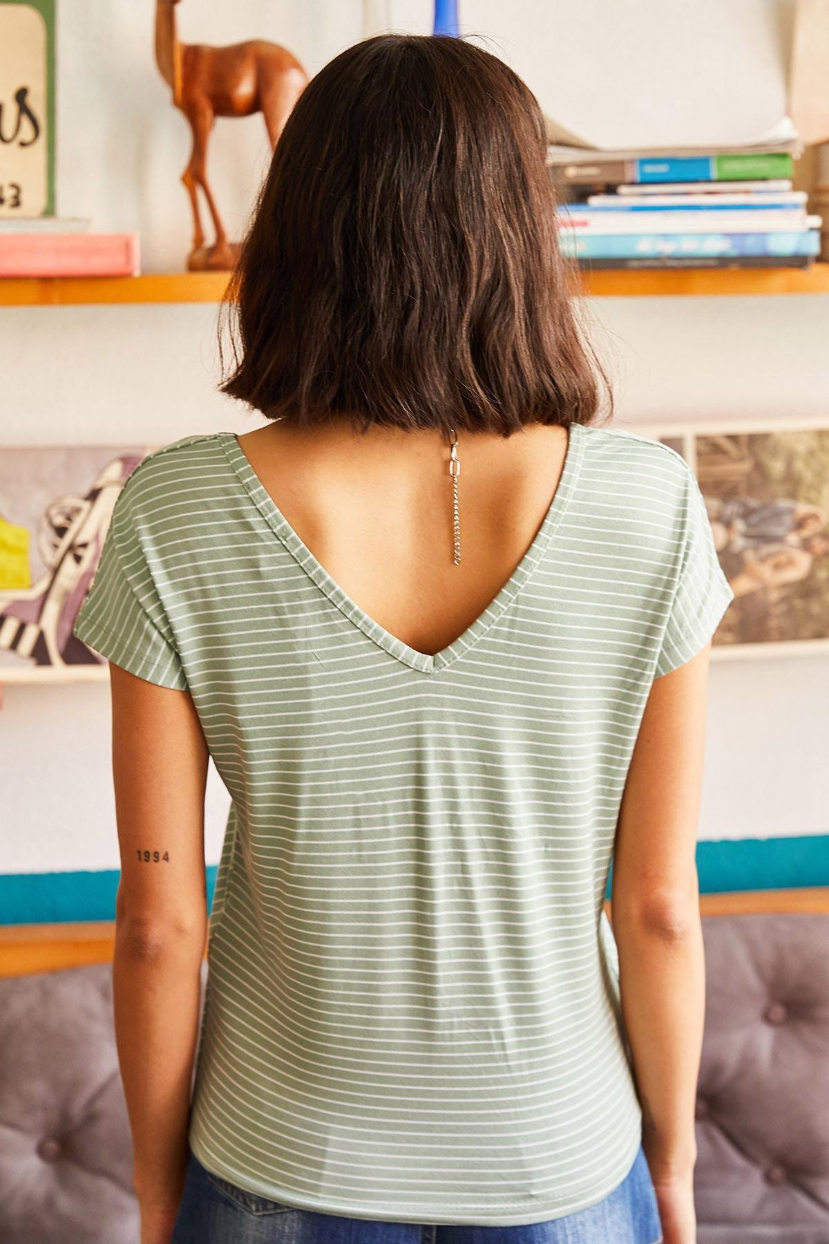 Green Front Back V Bias T-Shirt, , large image number 1