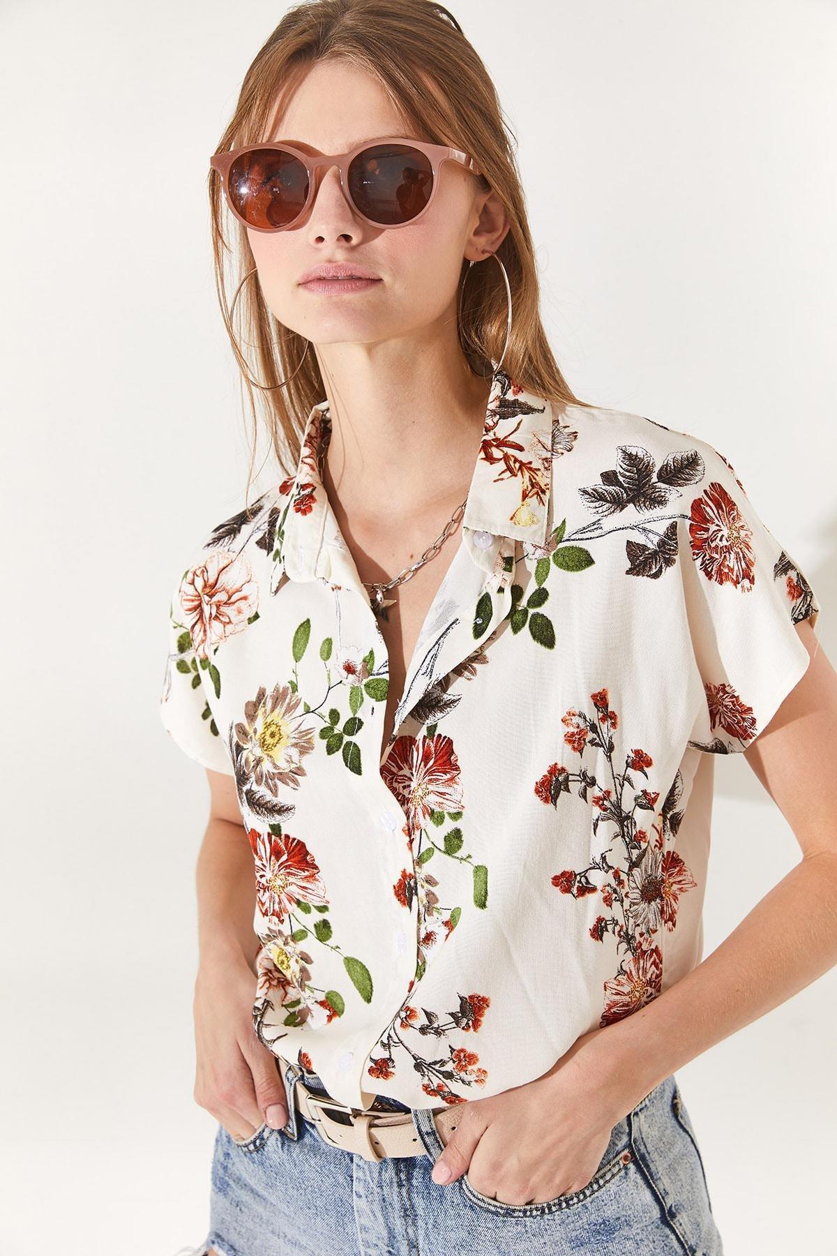 Ecru Floral Collared Shirt, , large image number 3