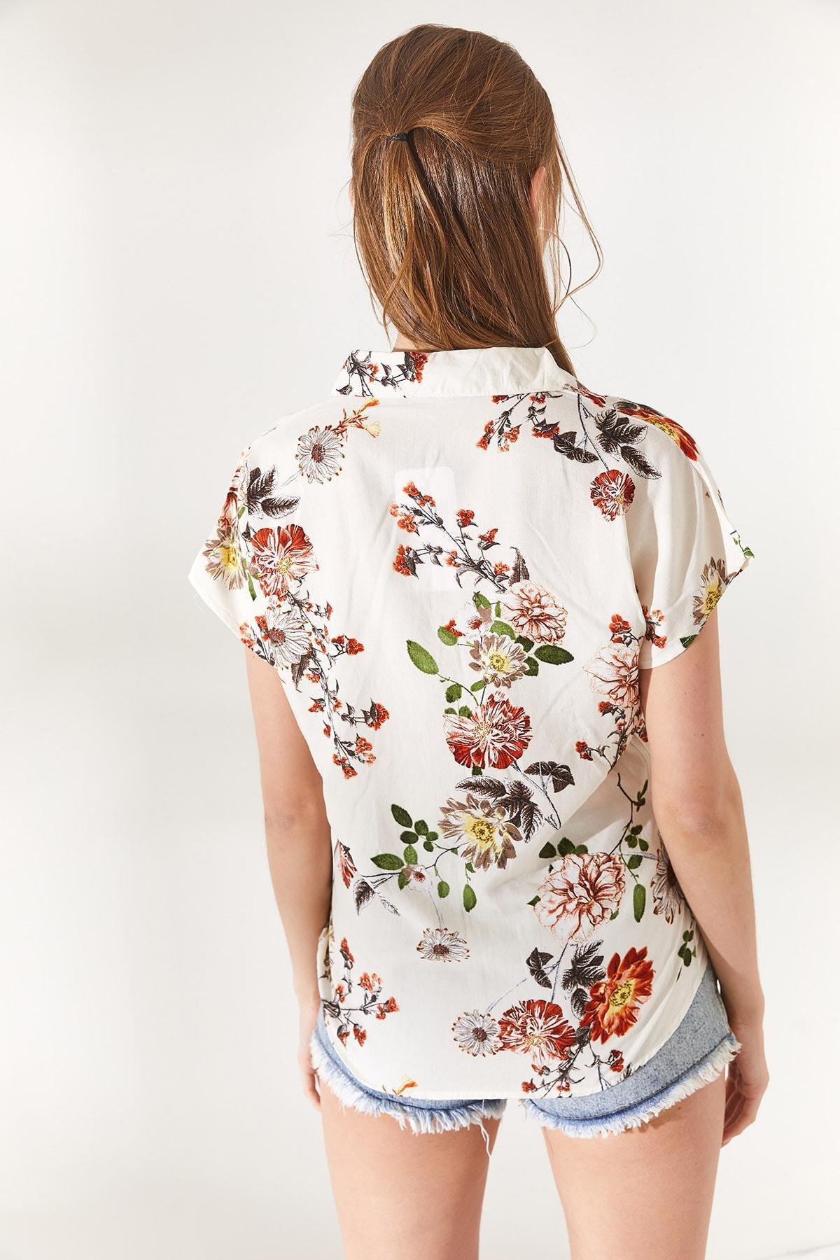 Ecru Floral Collared Shirt, , large image number 4