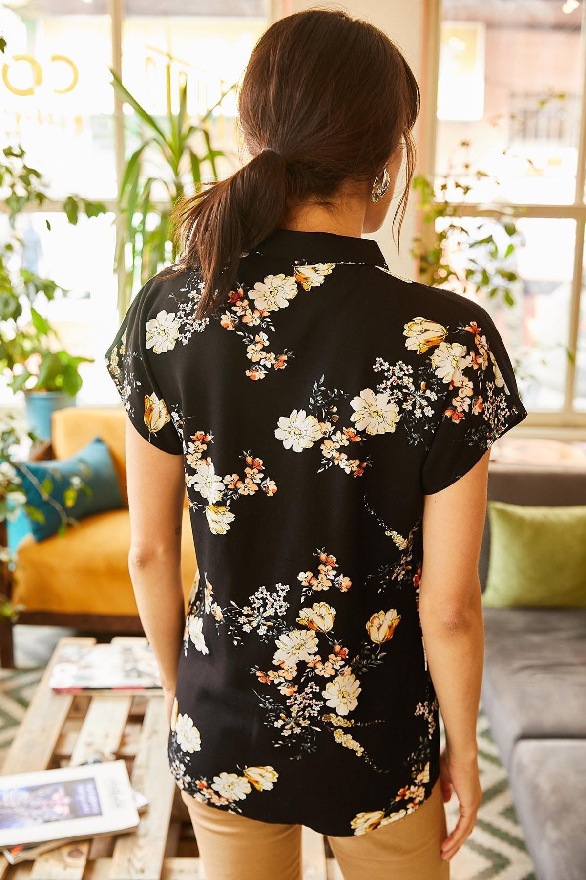 Black Floral Collared Shirt, , large image number 2