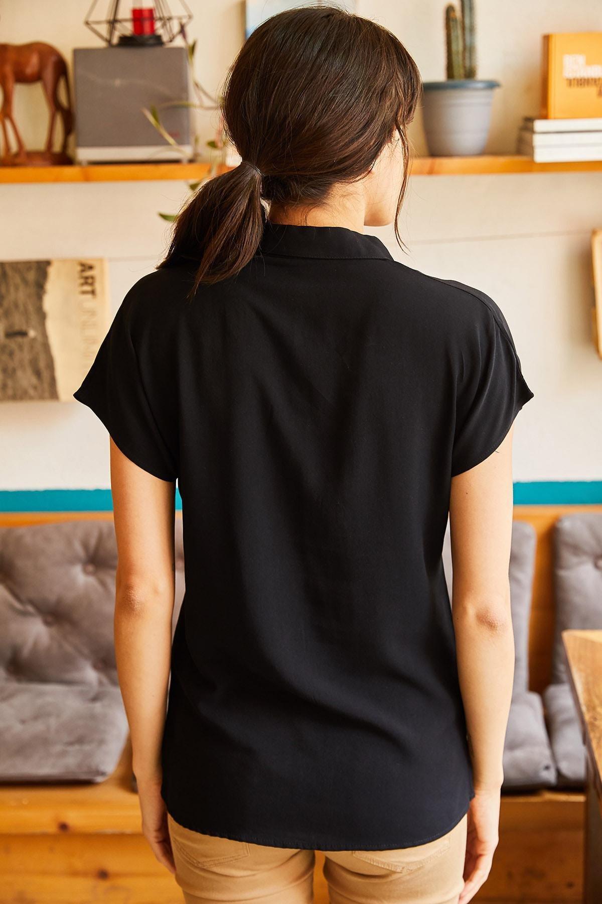 Black Viscose Bat Shirt, , large image number 1