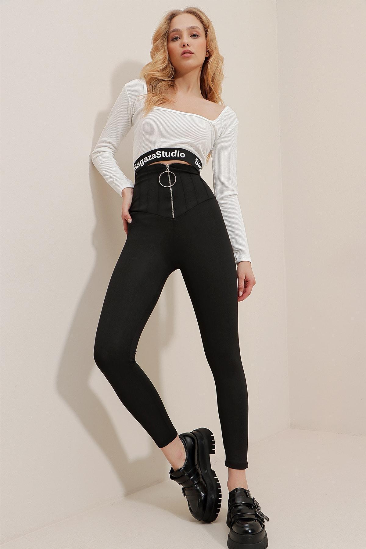 Black High Waist Leggings, , large image number 1