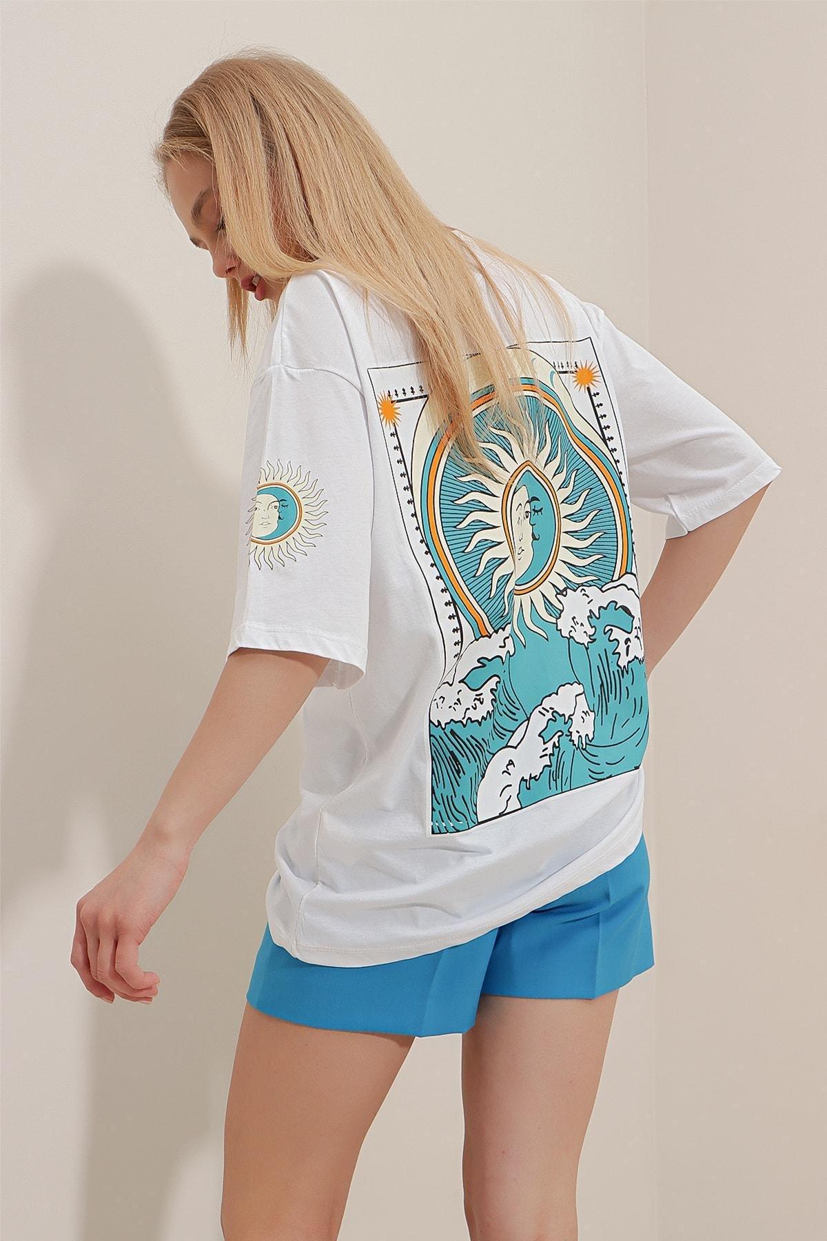White Graphic Crew Neck Oversize T-Shirt, , large image number 0