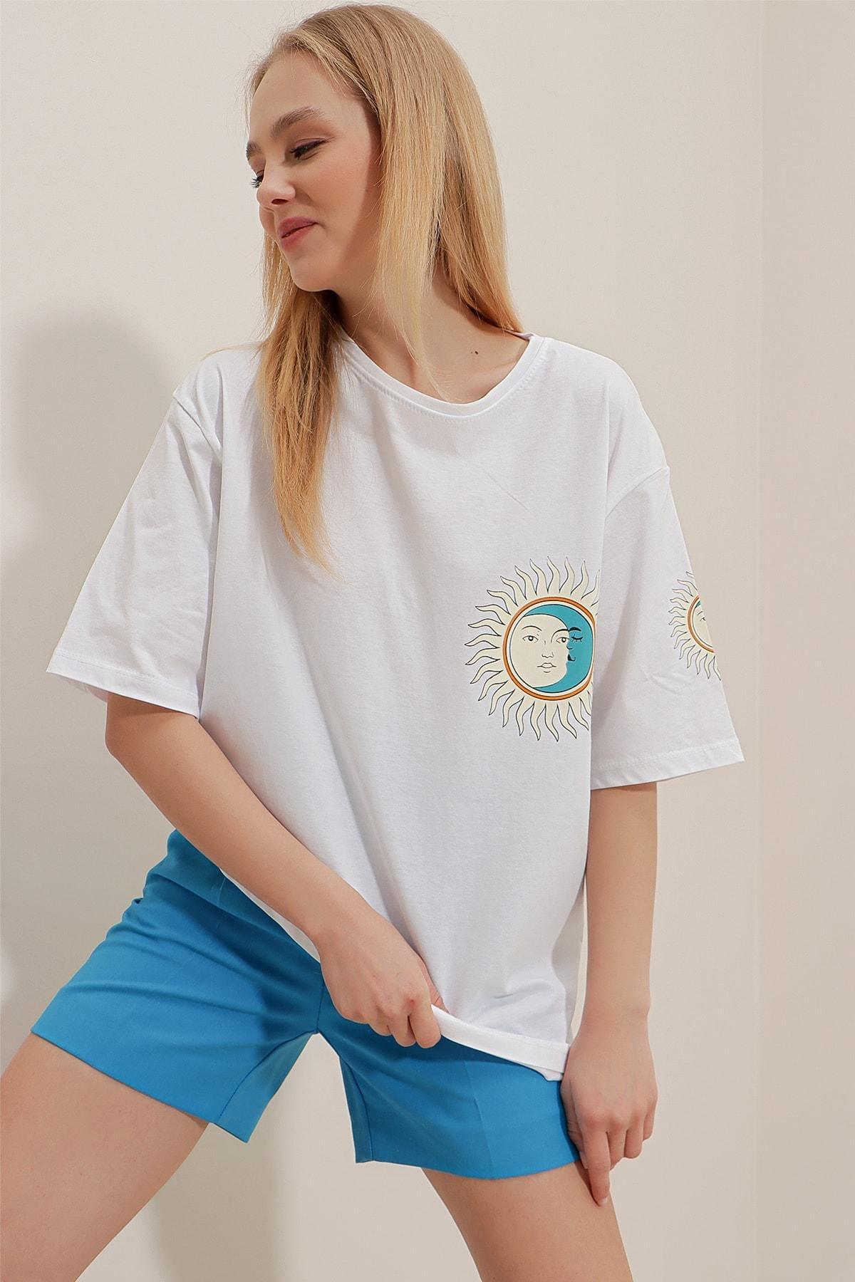 White Graphic Crew Neck Oversize T-Shirt, , large image number 3