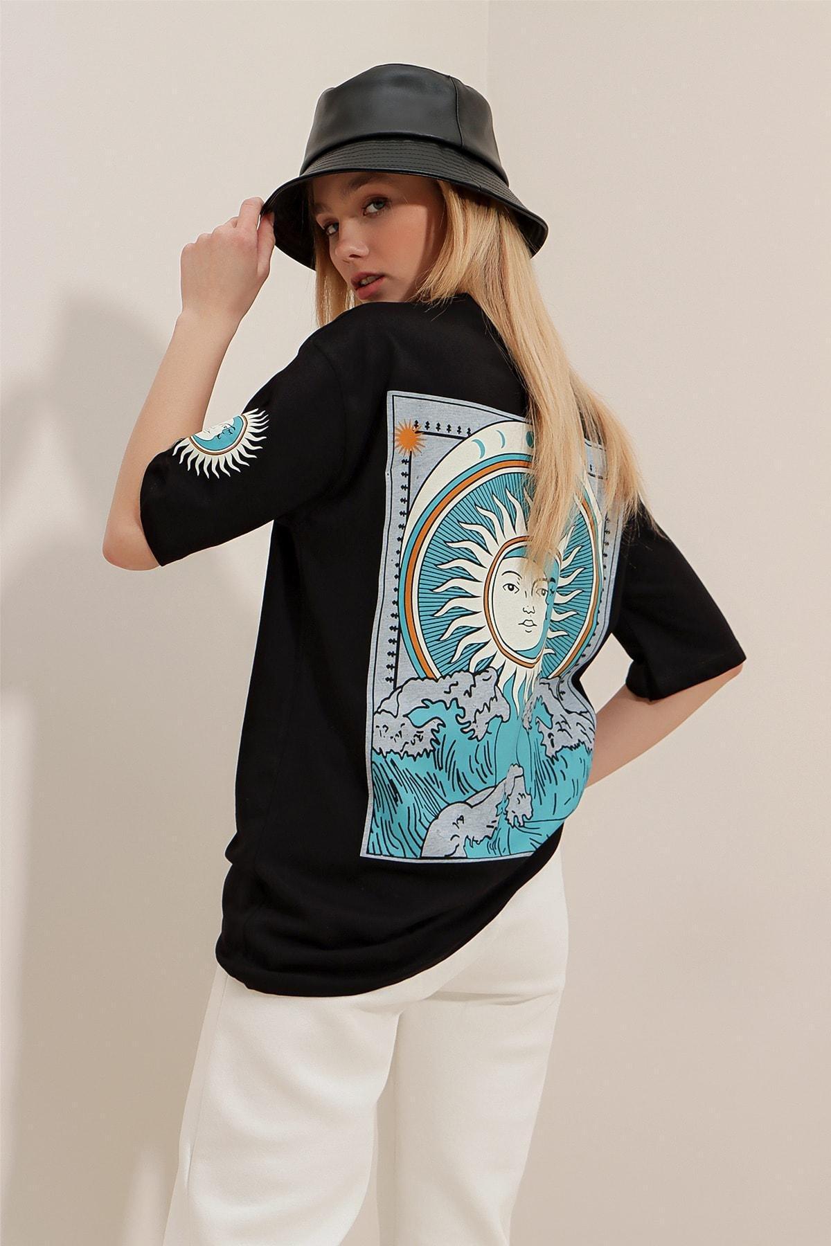 Black Graphic Crew Neck Oversize T-Shirt, , large image number 3