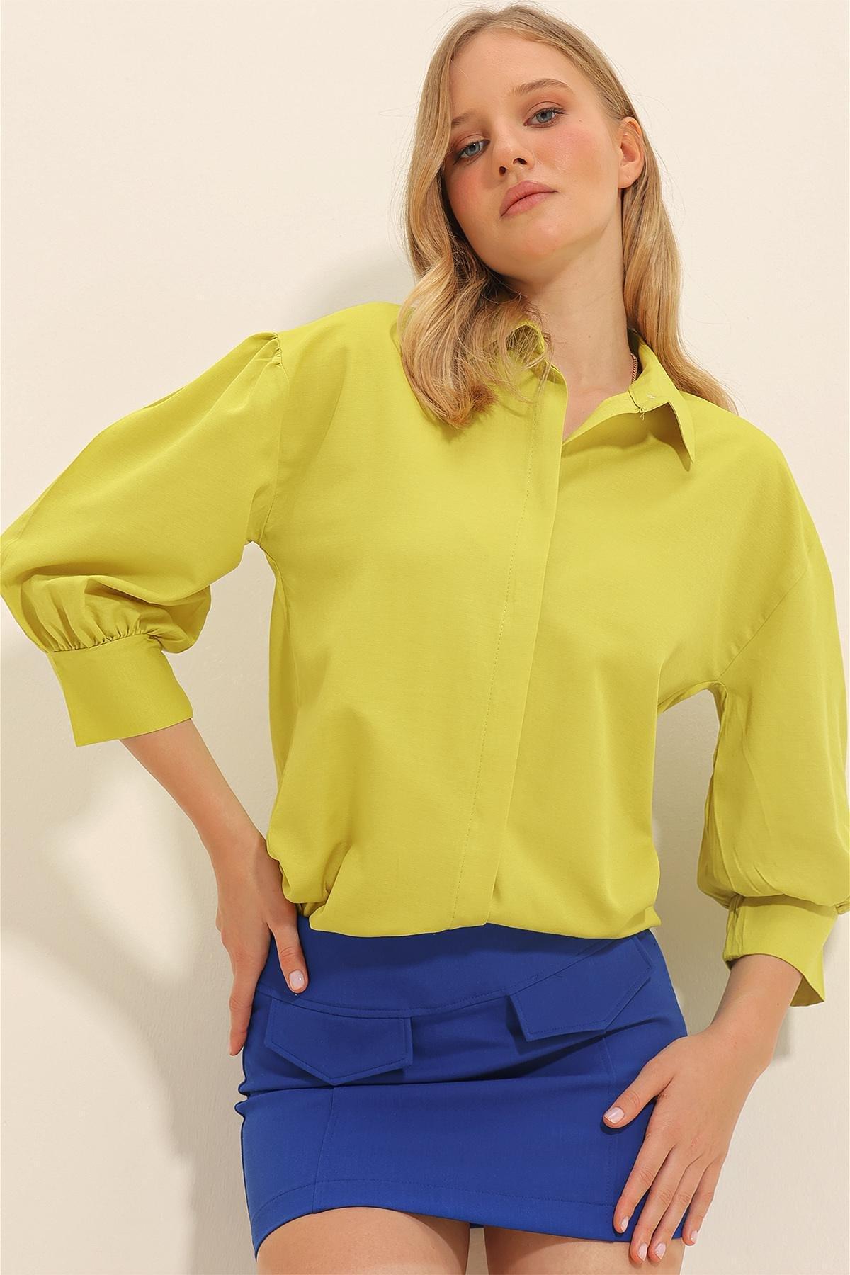Green Balloon Sleeve Poplin Shirt, , large image number 2