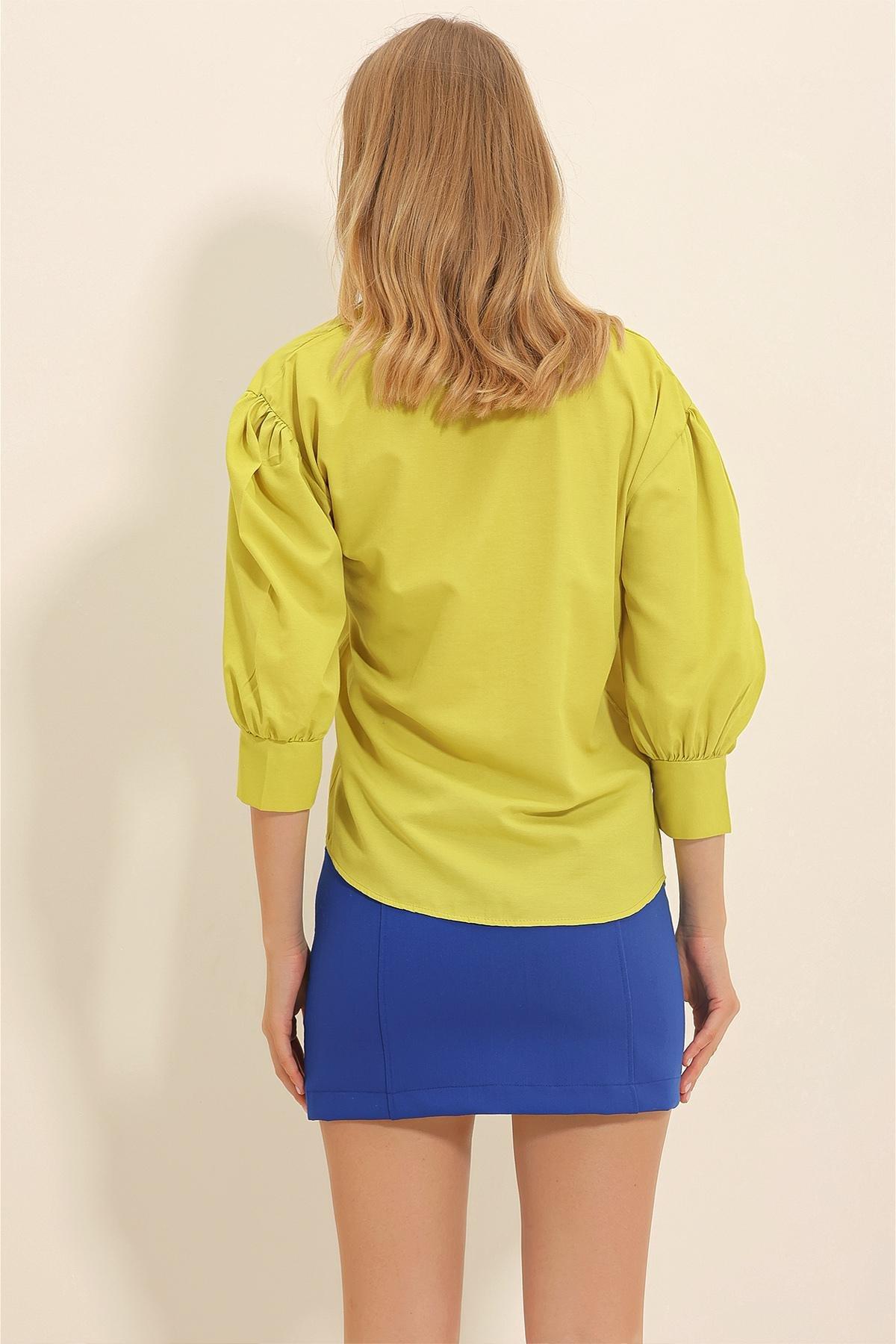 Green Balloon Sleeve Poplin Shirt, , large image number 4