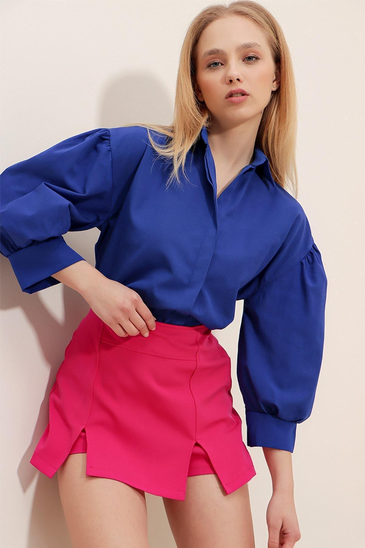 Navy Balloon Sleeve Shirt, , large image number 0