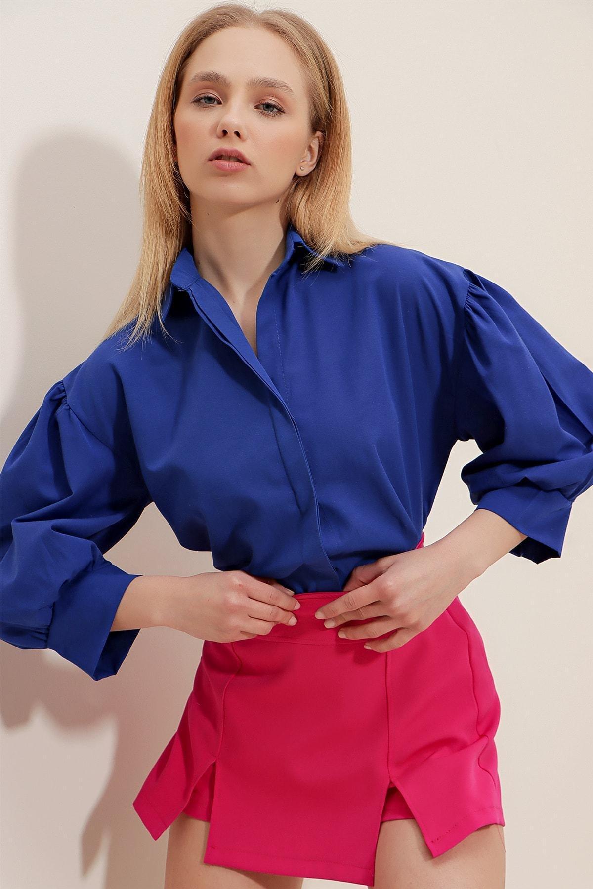 Navy Balloon Sleeve Shirt, , large image number 2