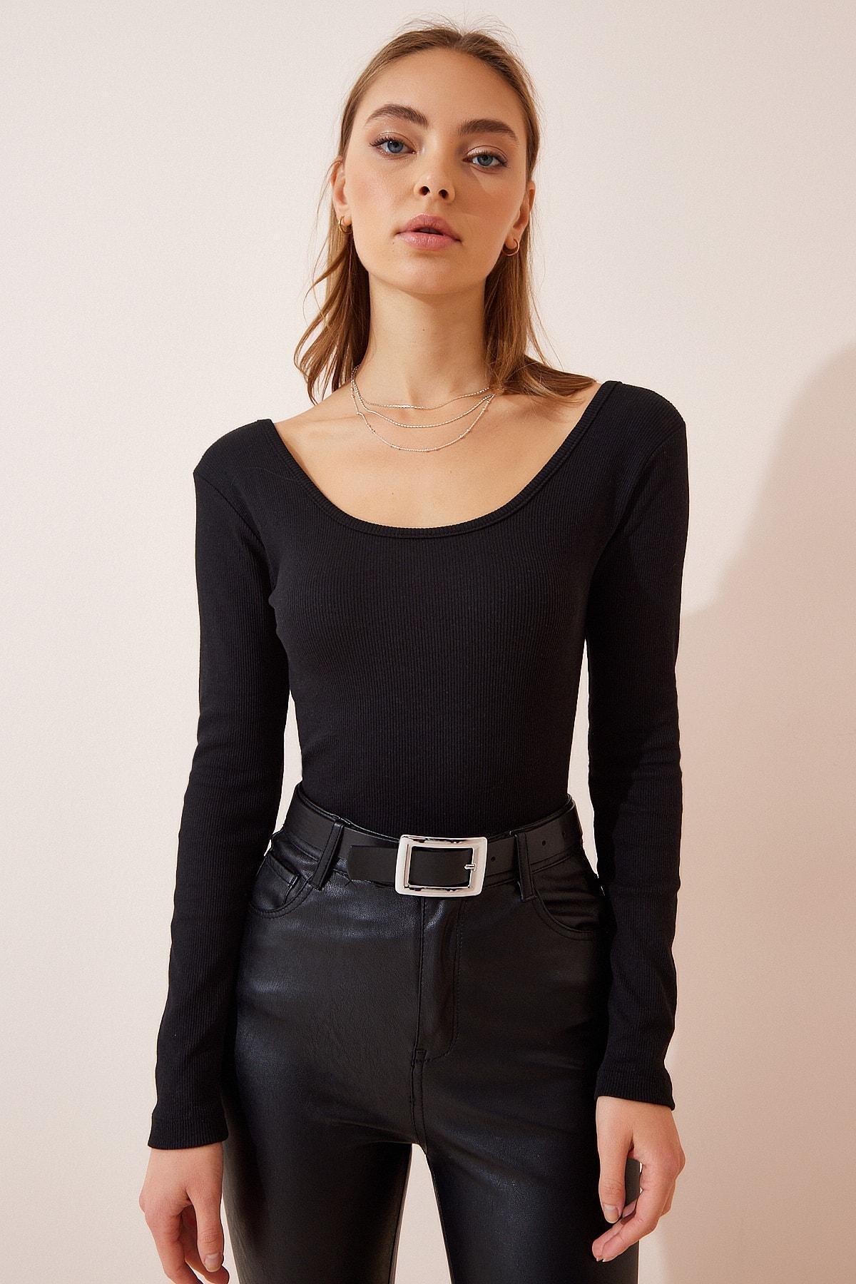 Black Corduroy Knitted Blouse, BLACK, large image number 4