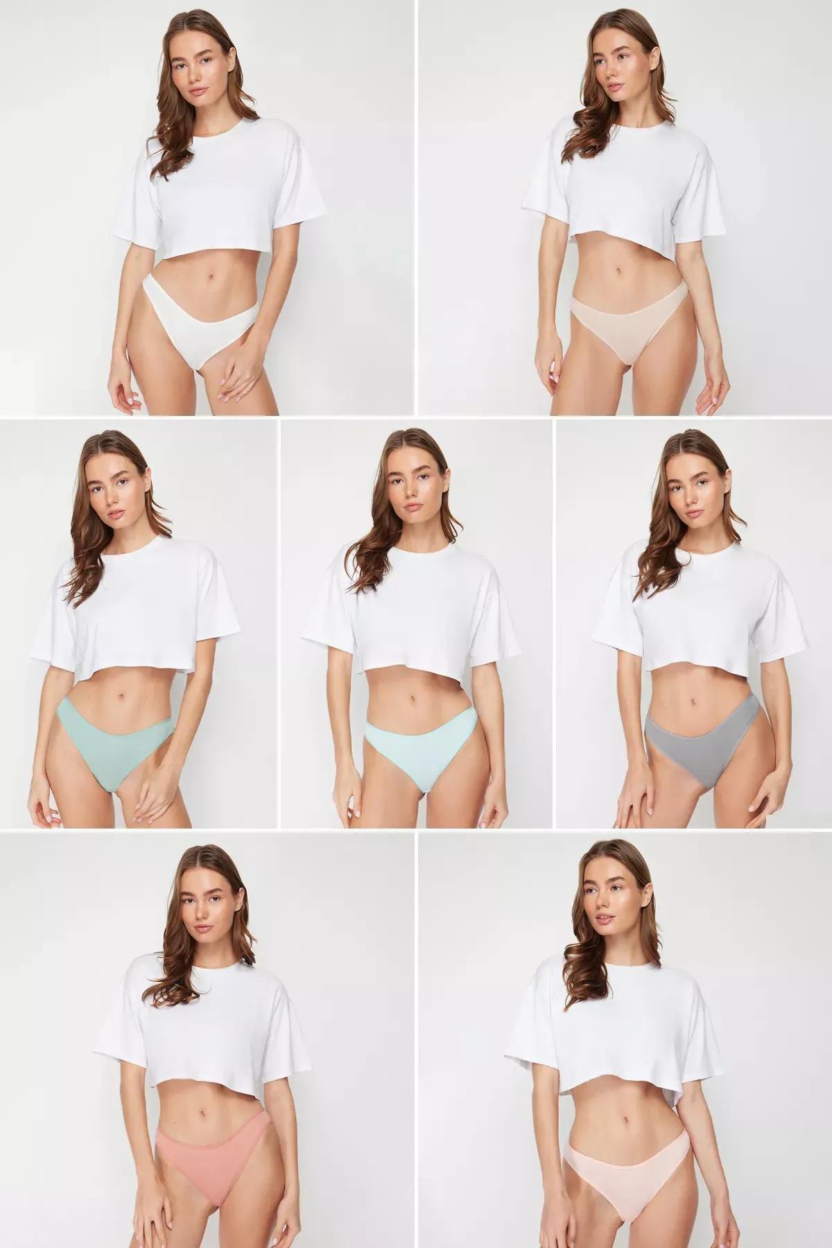 Multicolour Brazilian Knitted Briefs, Set Of 7, White-Multicolor, medium