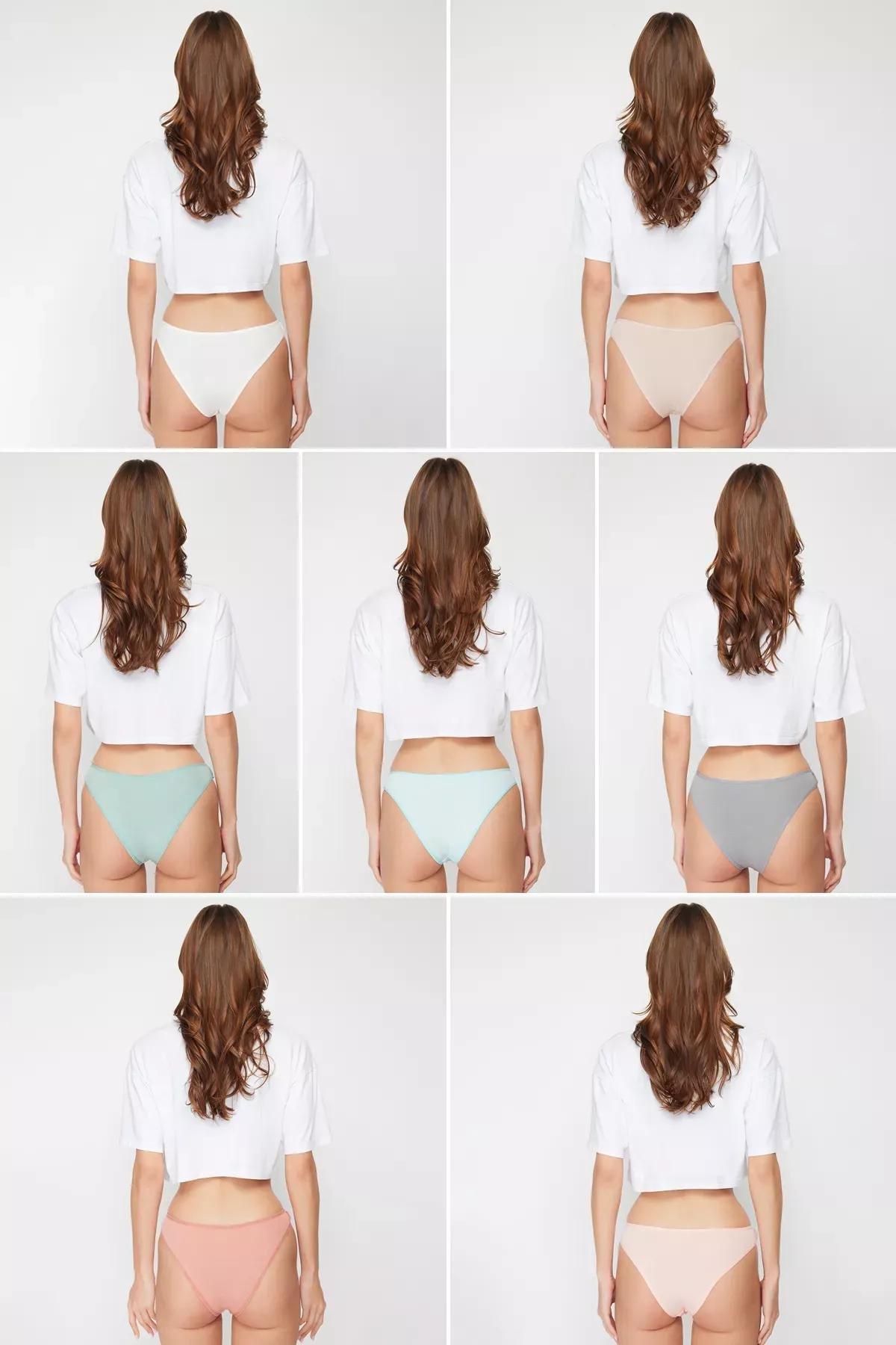 Multicolour Brazilian Knitted Briefs, Set Of 7, White-Multicolor, medium