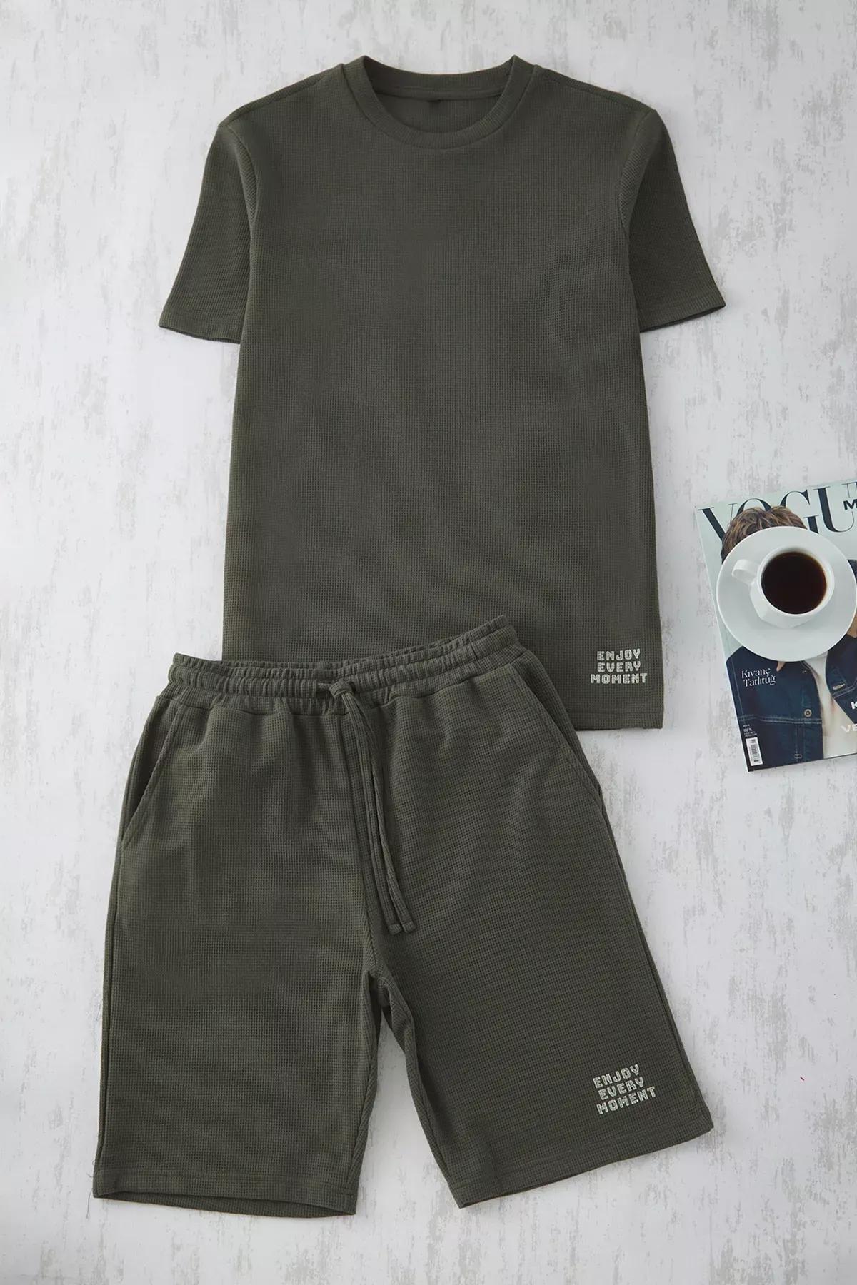 Green Regular Fit Waffle Shorts Pajama Set, , large image number 0