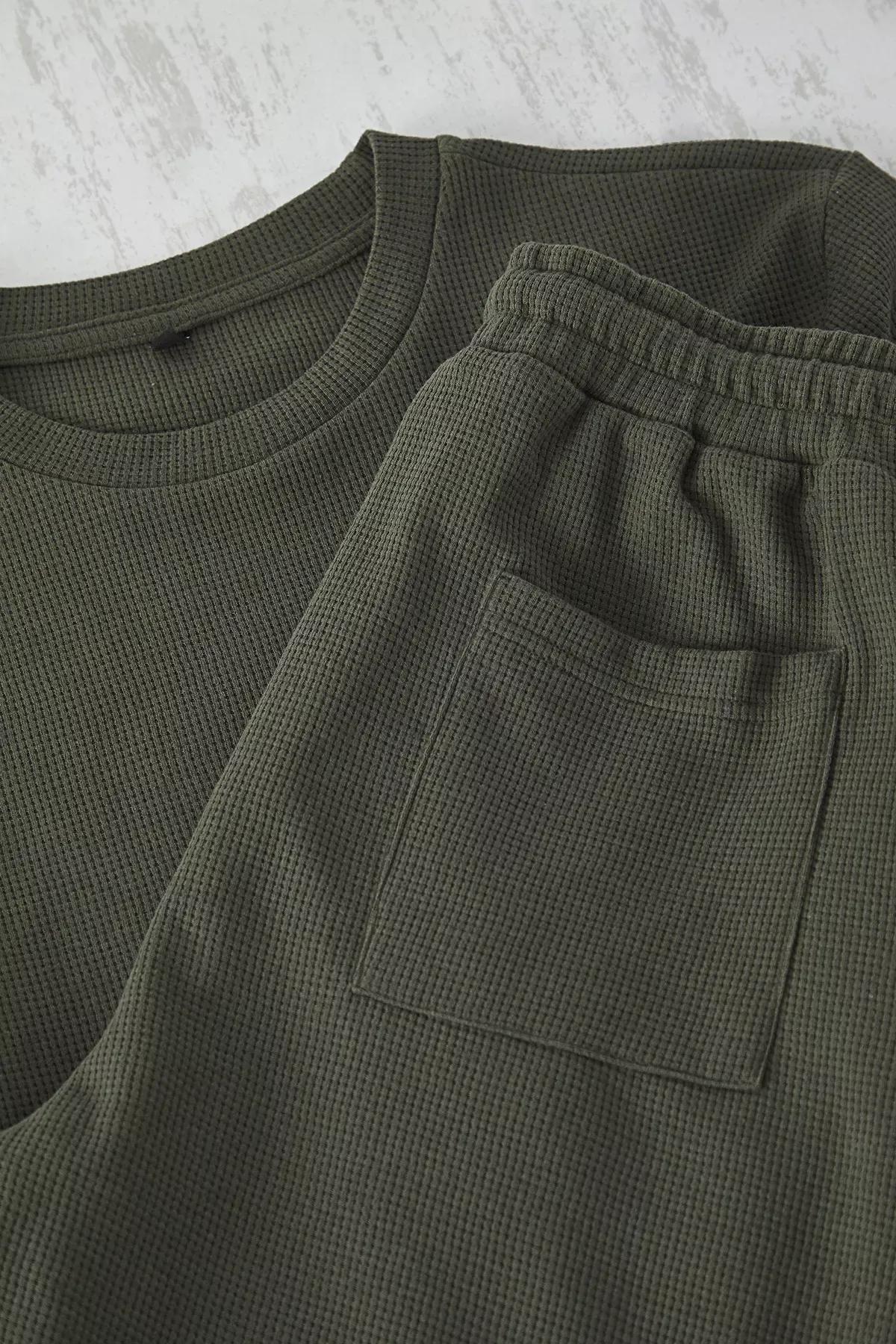 Green Regular Fit Waffle Shorts Pajama Set, , large image number 2