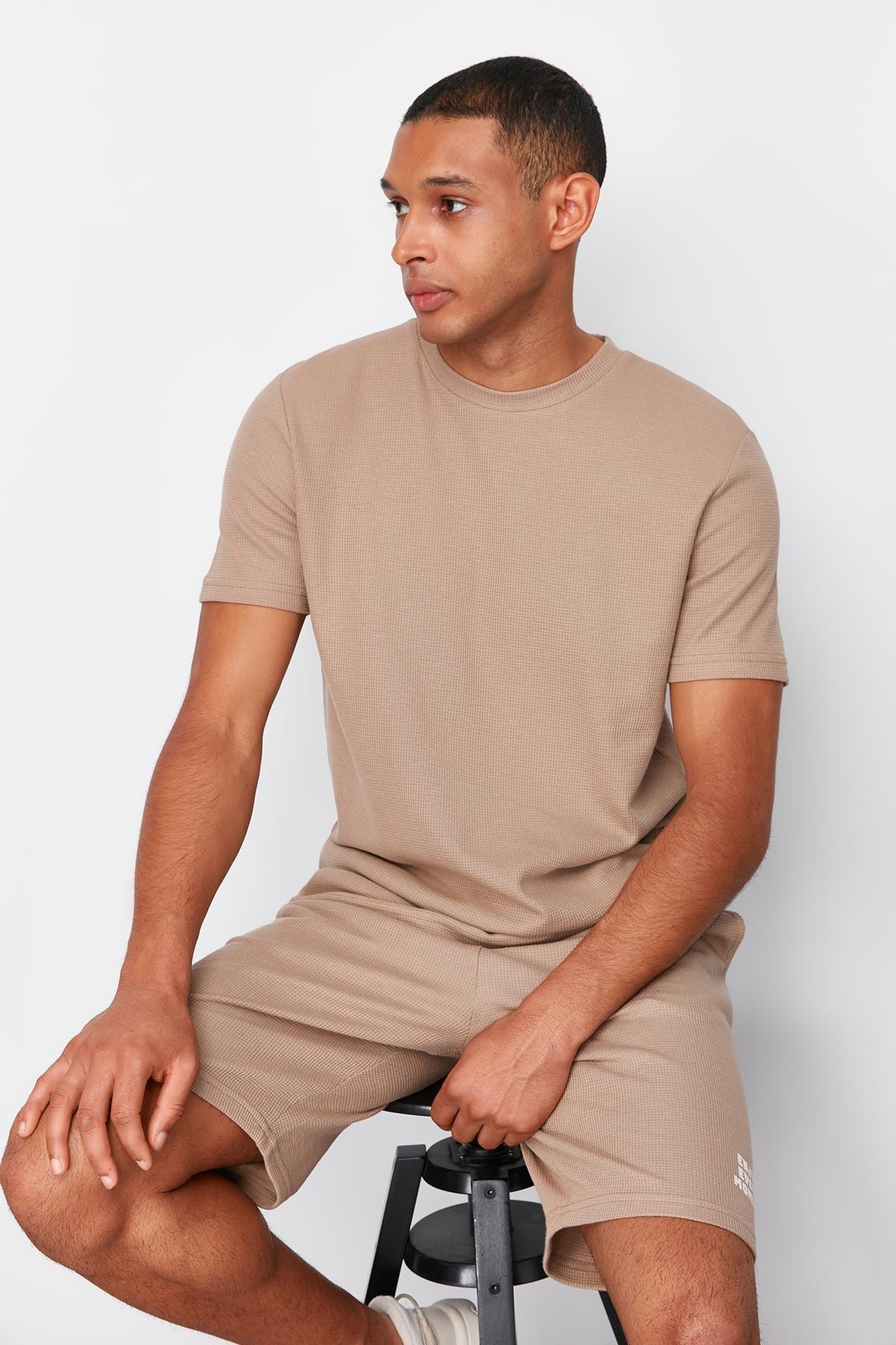 Brown Waffle Shorts Pajama Set, , large image number 2
