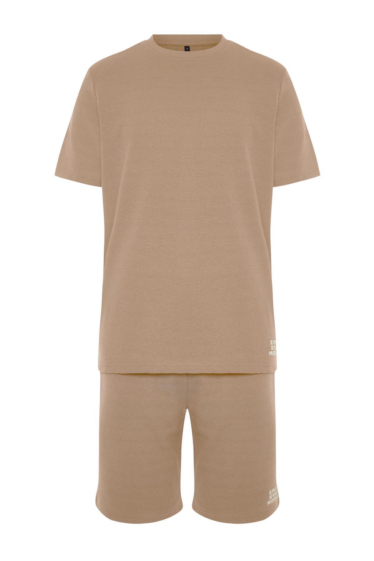Brown Waffle Shorts Pajama Set, , large image number 5
