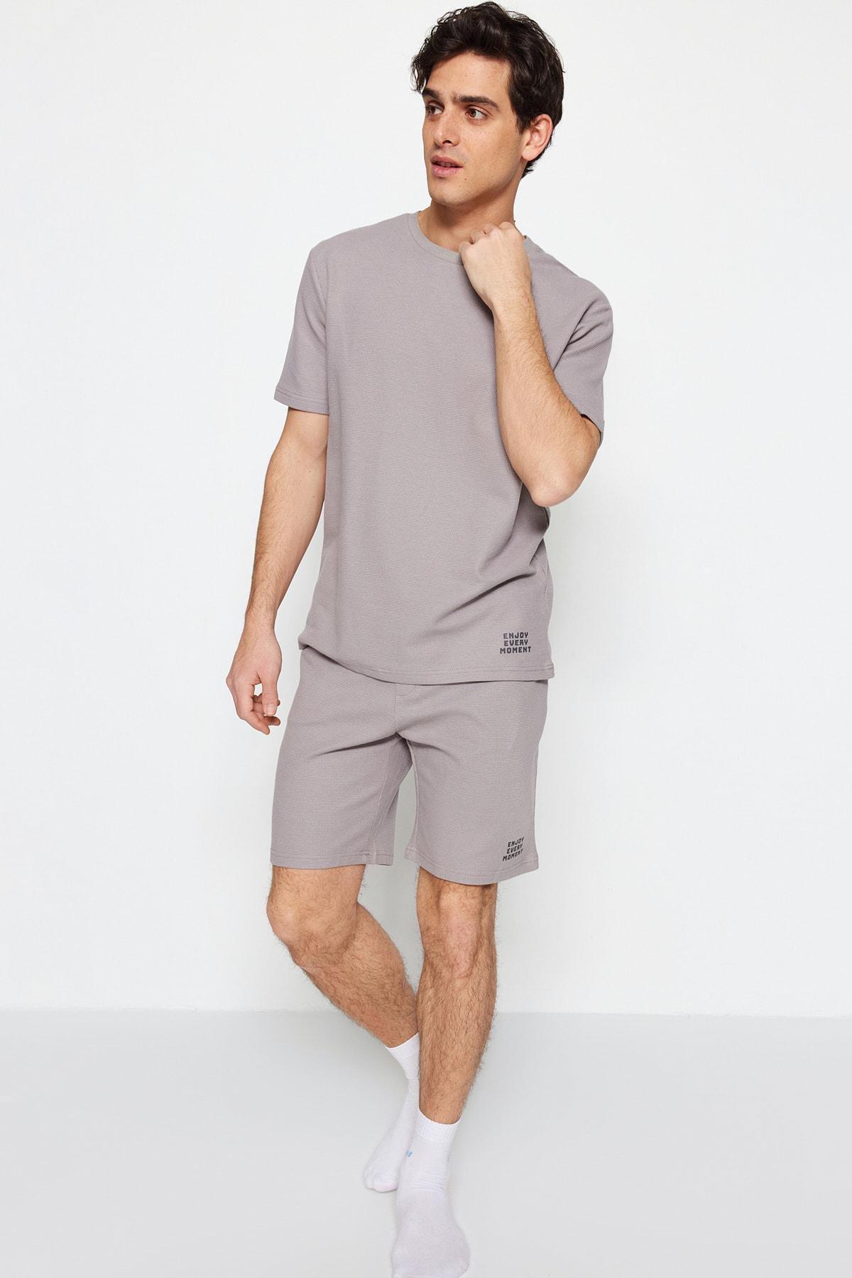 Grey Crew Neck Pajama Set, , large image number 0