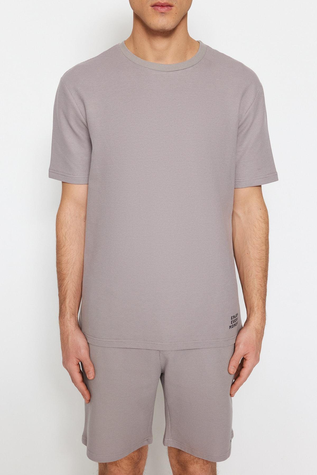 Grey Crew Neck Pajama Set, , large image number 1
