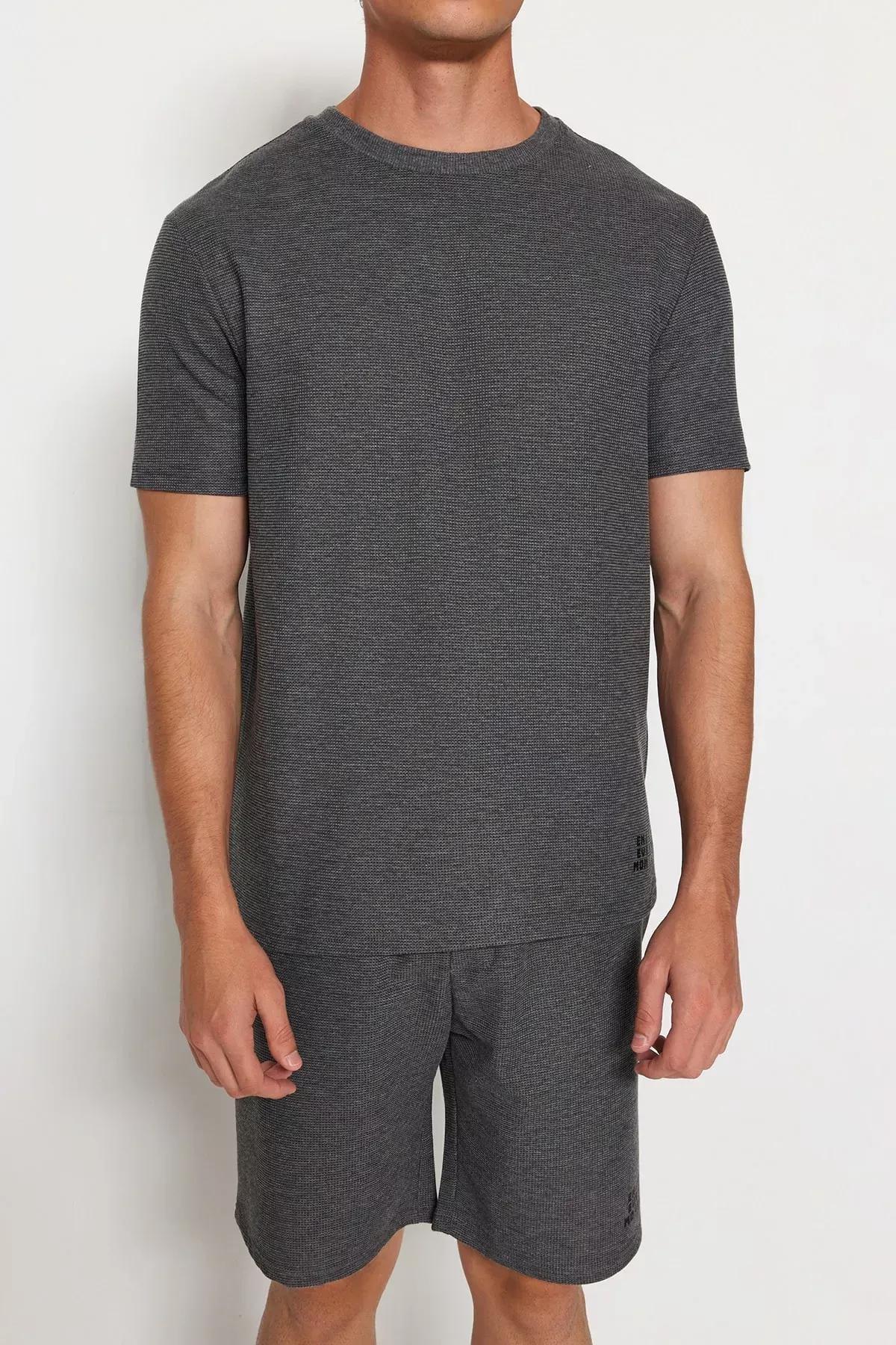 Black Crew Neck Pajama Set, Black, medium