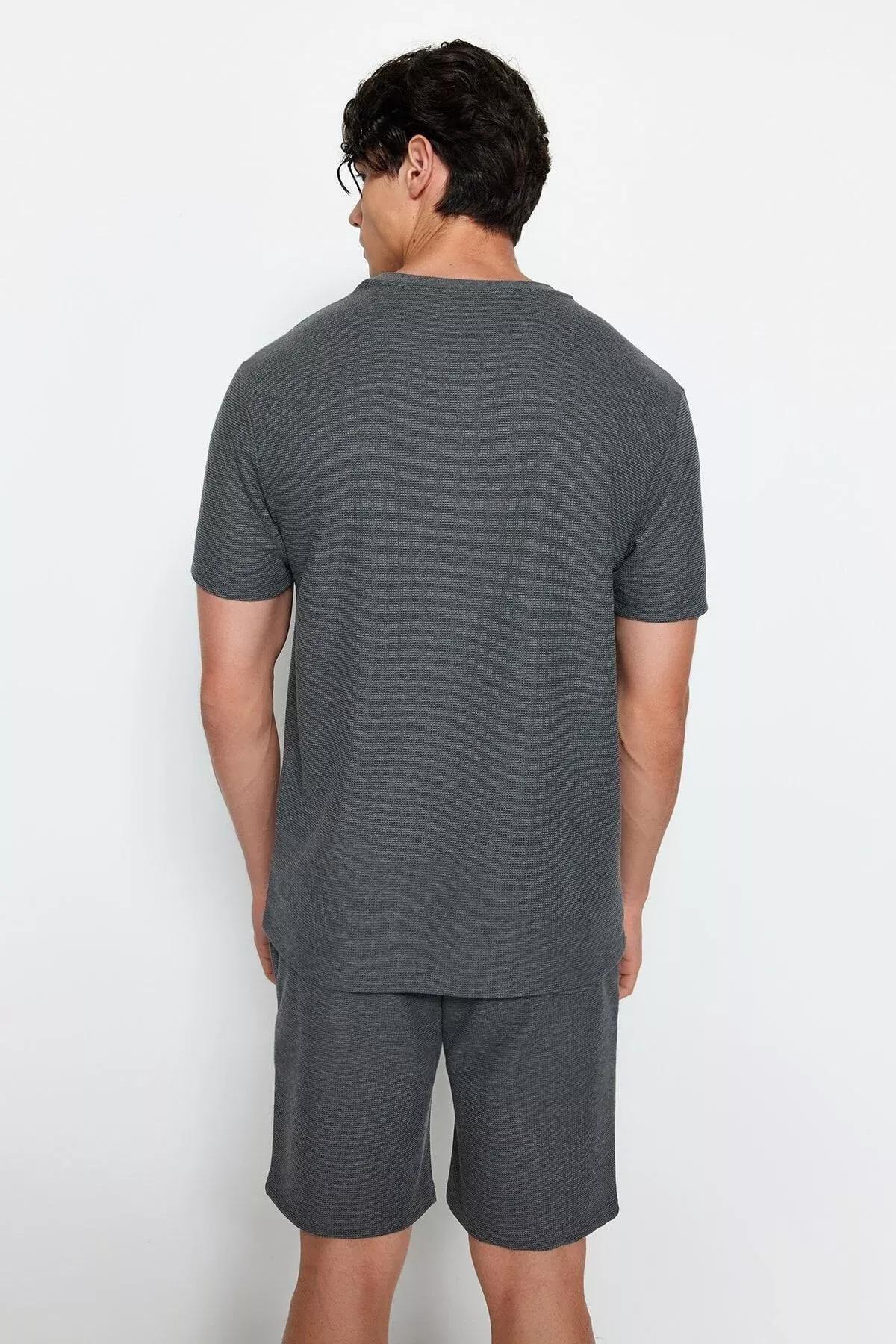 Black Crew Neck Pajama Set, Black, medium