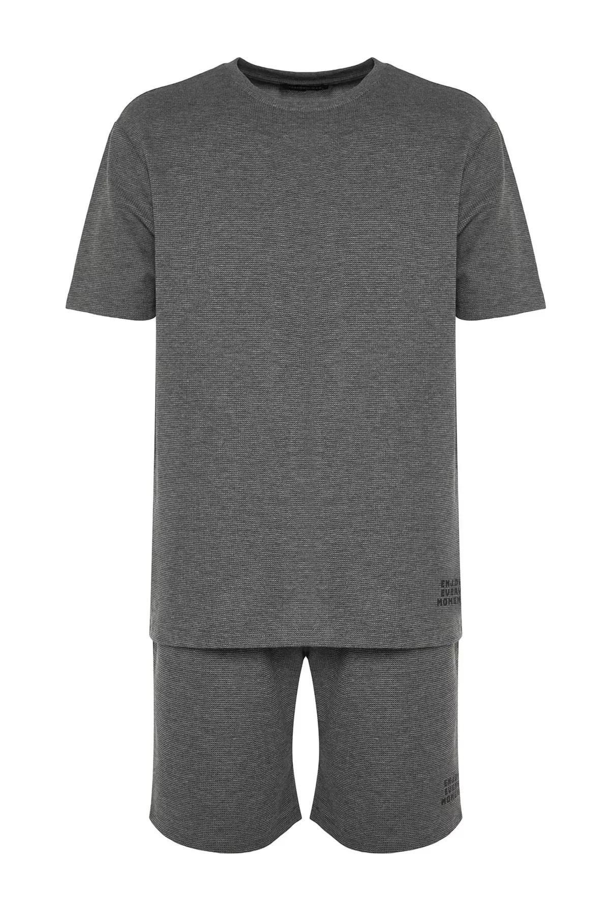 Black Crew Neck Pajama Set, Black, large image number 5