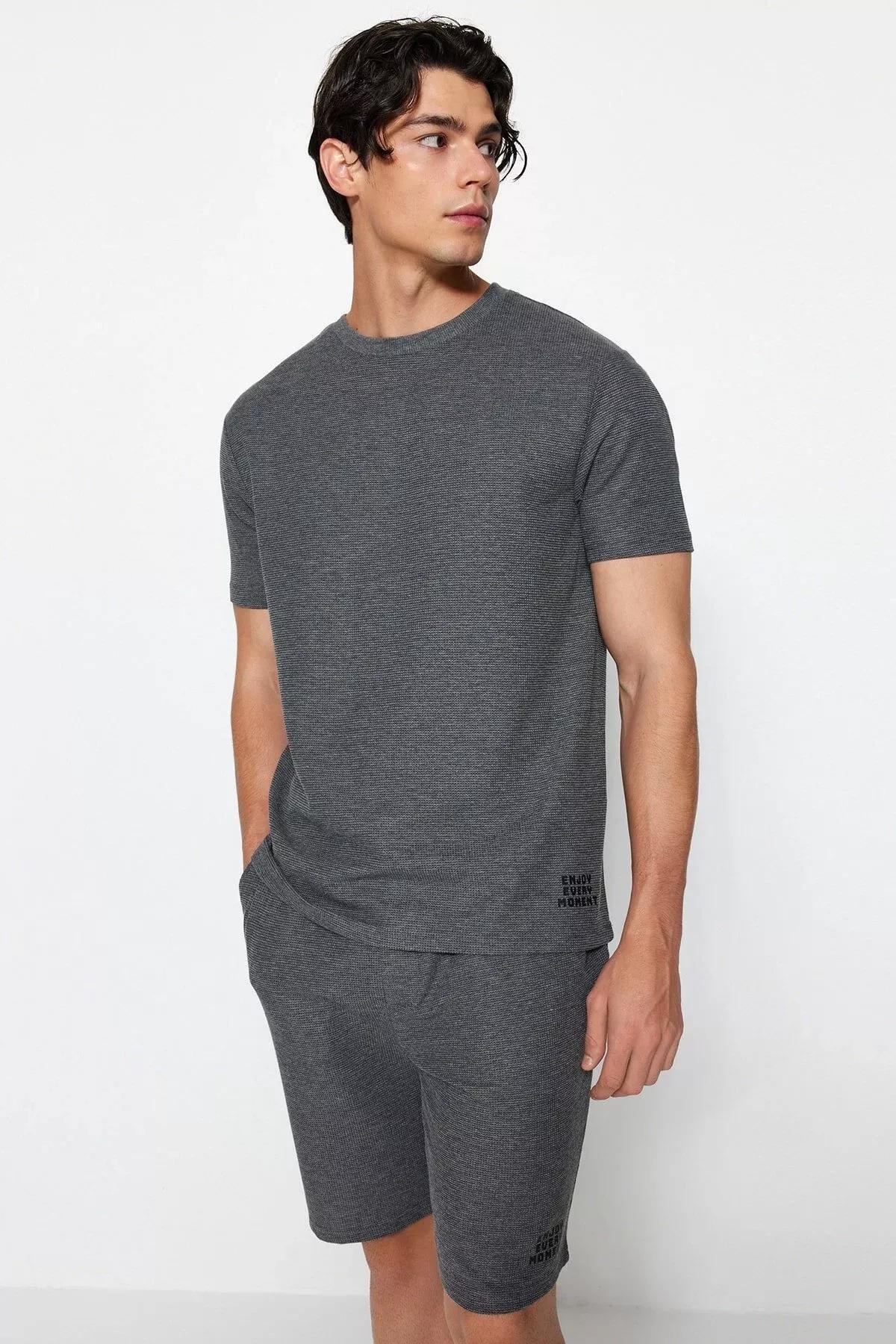 Black Crew Neck Pajama Set, Black, large image number 7