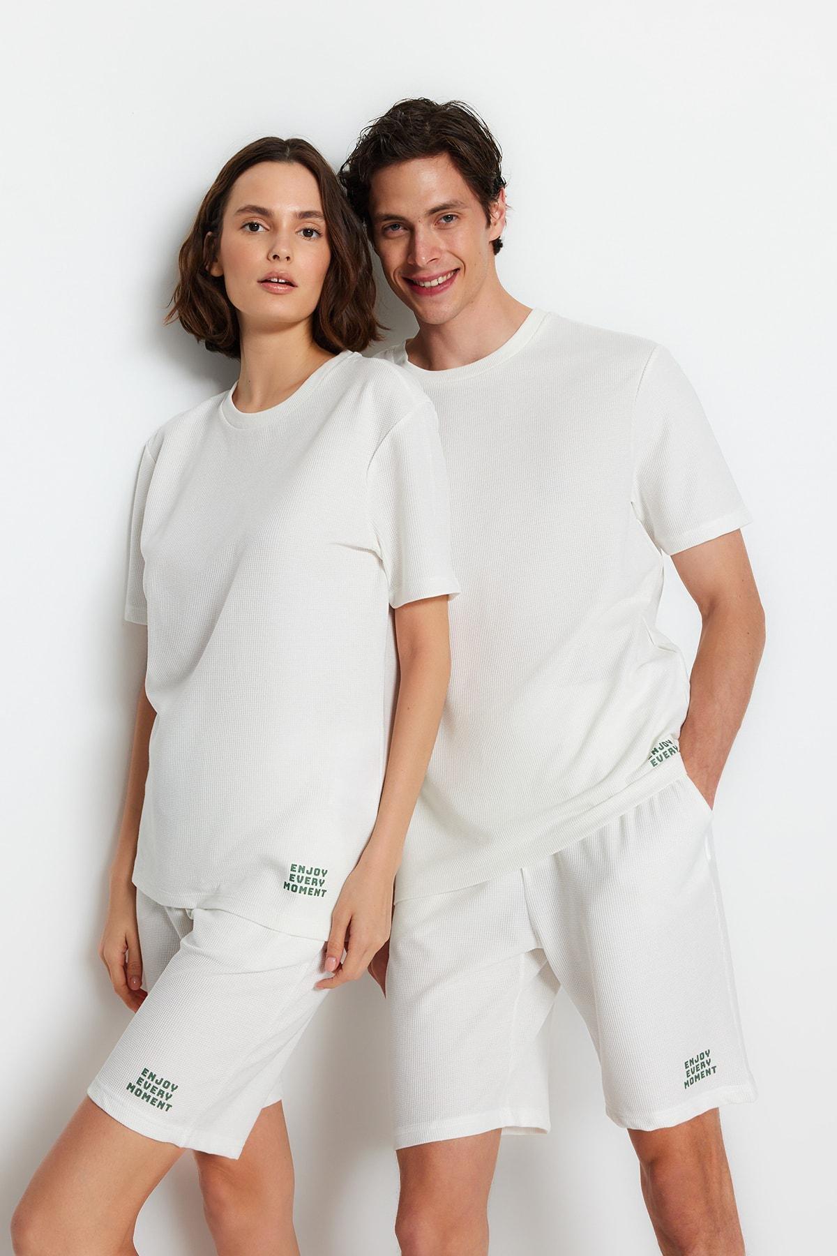 White Crew Neck Pajama Set, , large image number 0