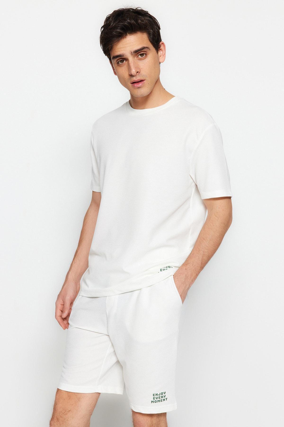 White Crew Neck Pajama Set, , large image number 1