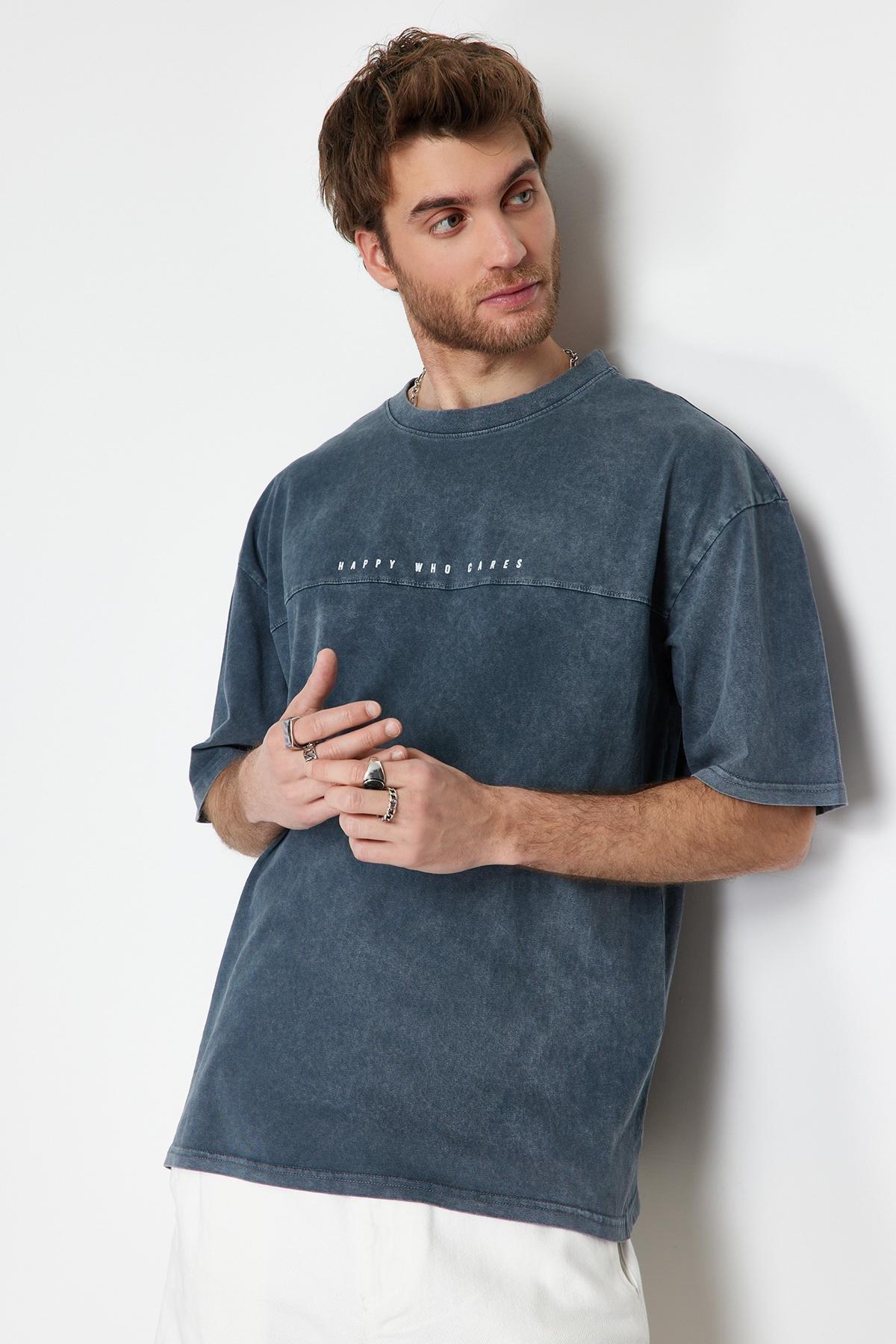 Grey Printed Oversize T-Shirt, , medium