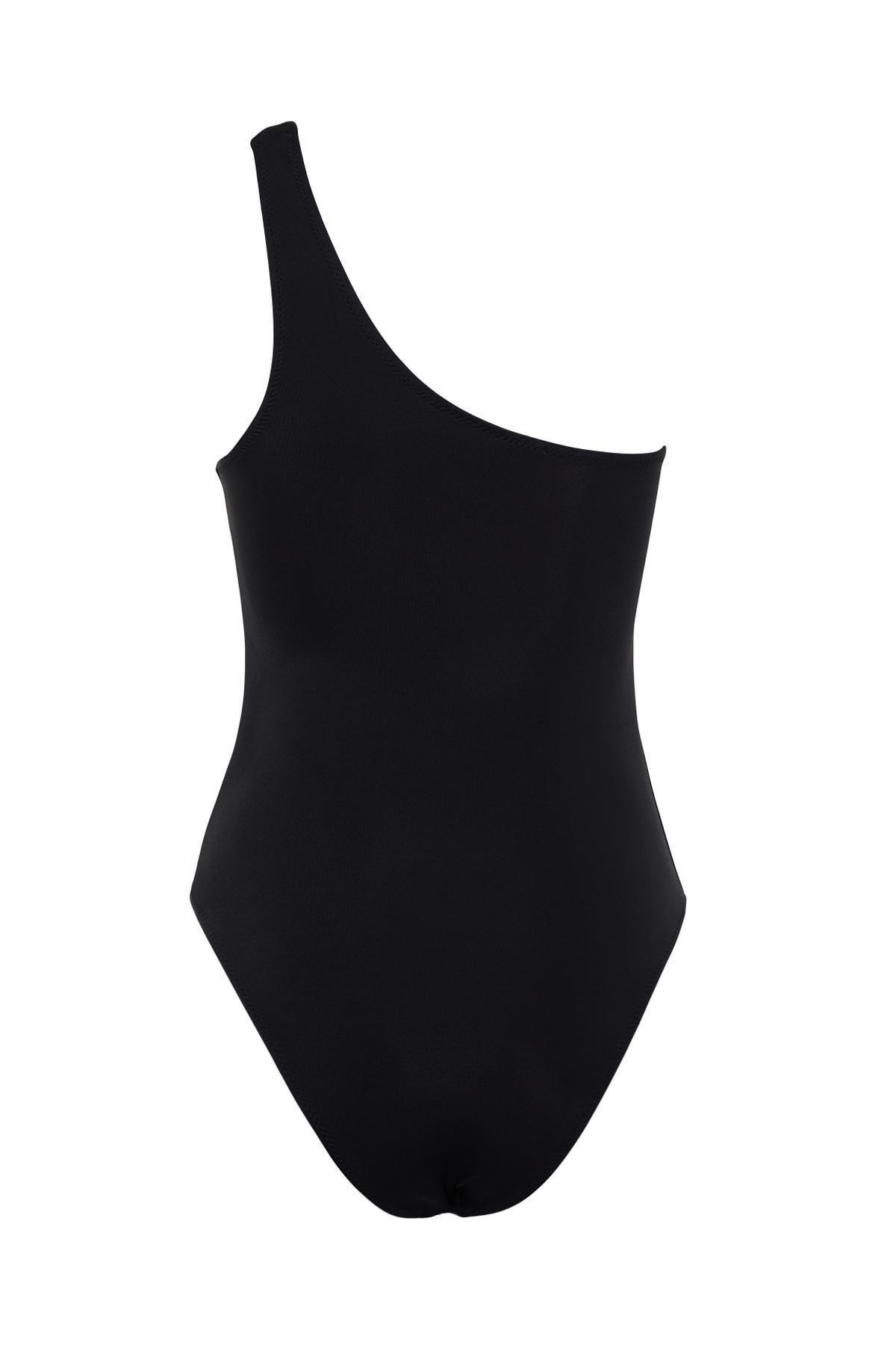 Black Shoulder Floral Applique Swimsuit, , large image number 6