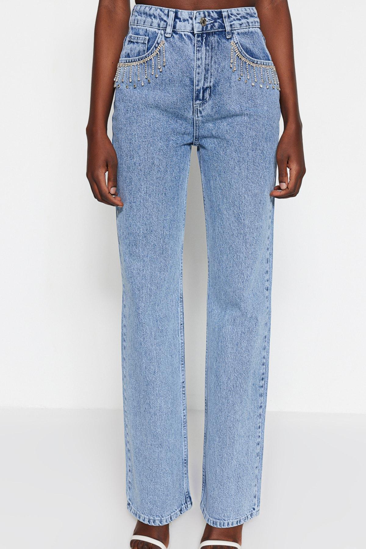 Blue High Waist Wide Leg Jeans, , large image number 2